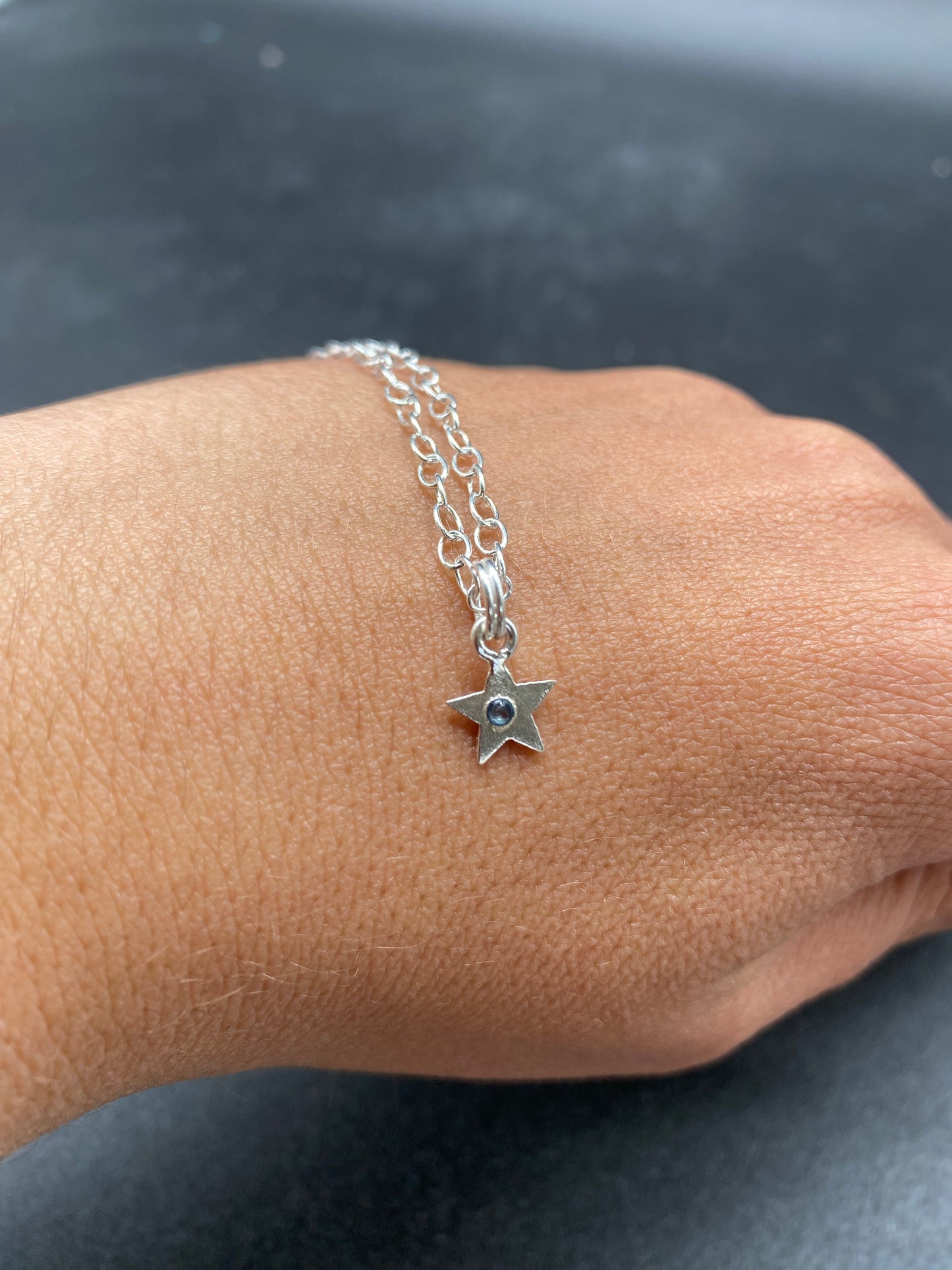 Sapphire & Sterling Silver Star Charm Bracelet