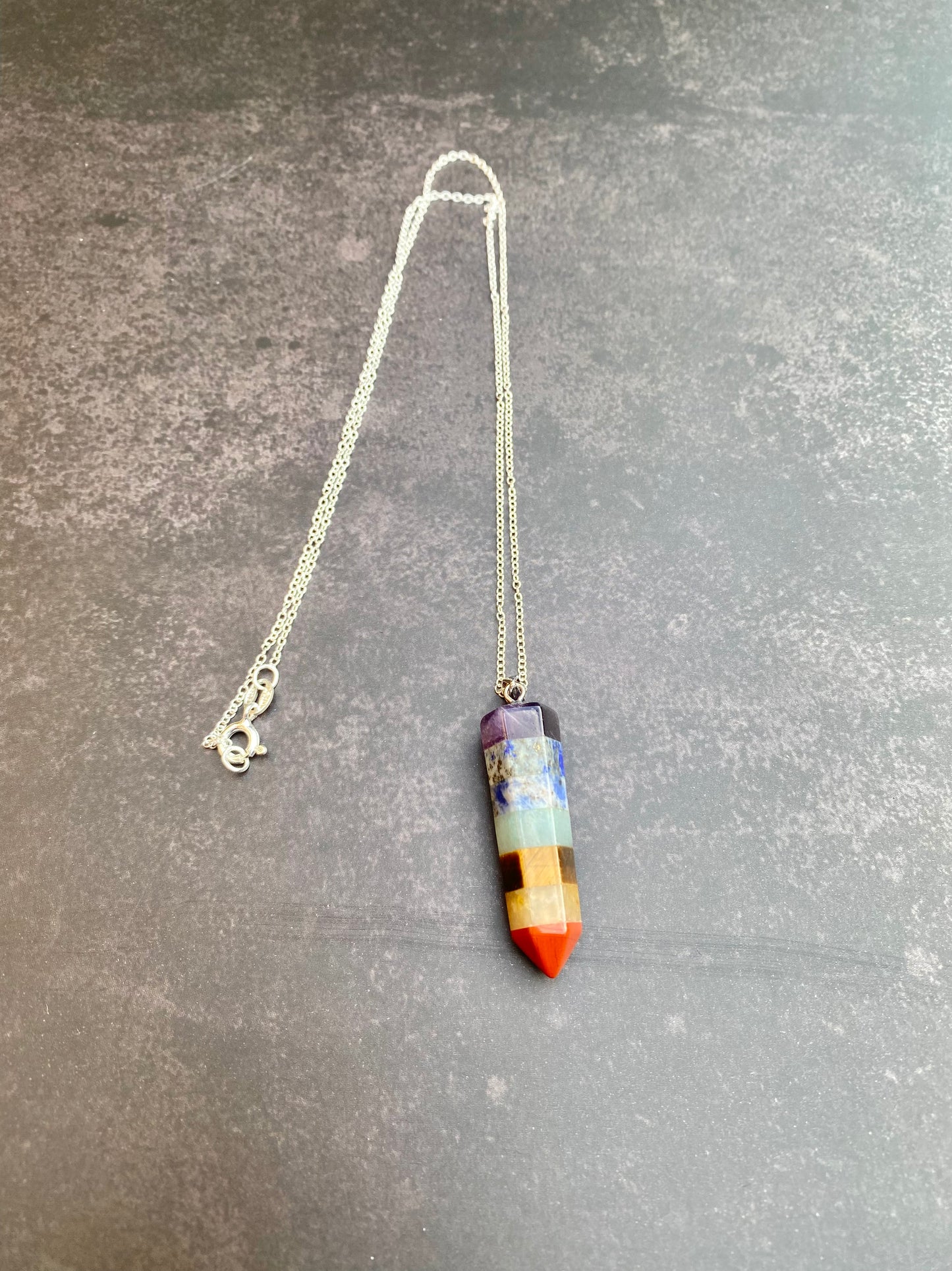 Chakra gemstone point sterling silver necklace