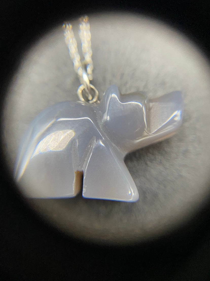 Carved Grey Agate Bear Sterling Silver Necklace