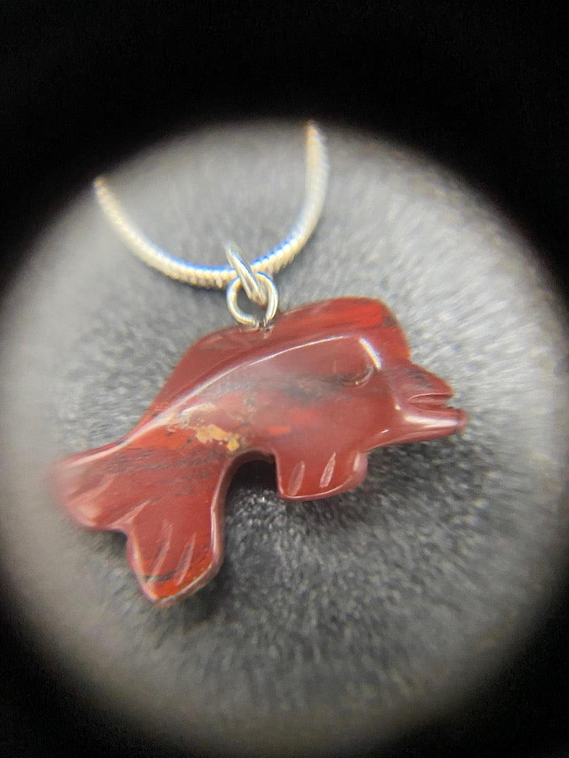 Red Jasper Dolphin Sterling Silver Necklace
