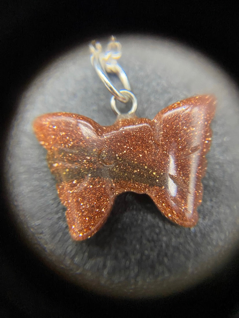 Brown Goldstone Butterfly Sterling Silver Necklace