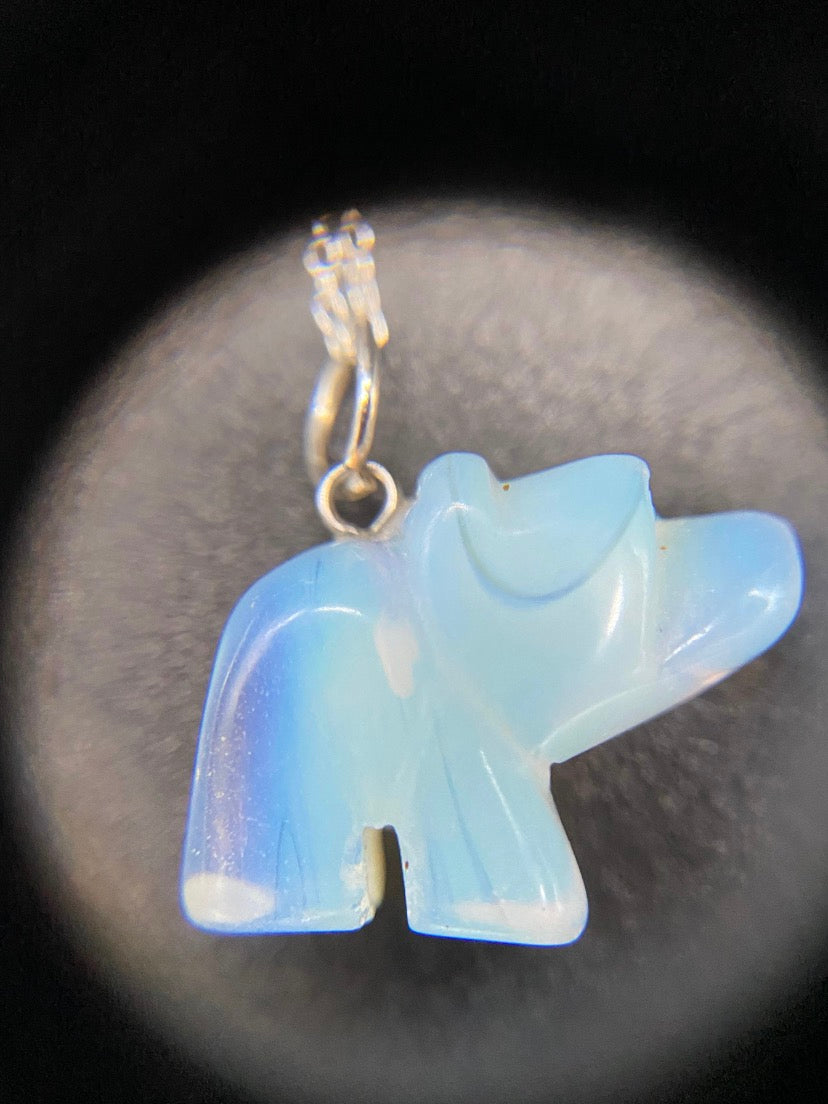 Opalite Bear Pendant Sterling Silver Necklace | Crystal Jewellery