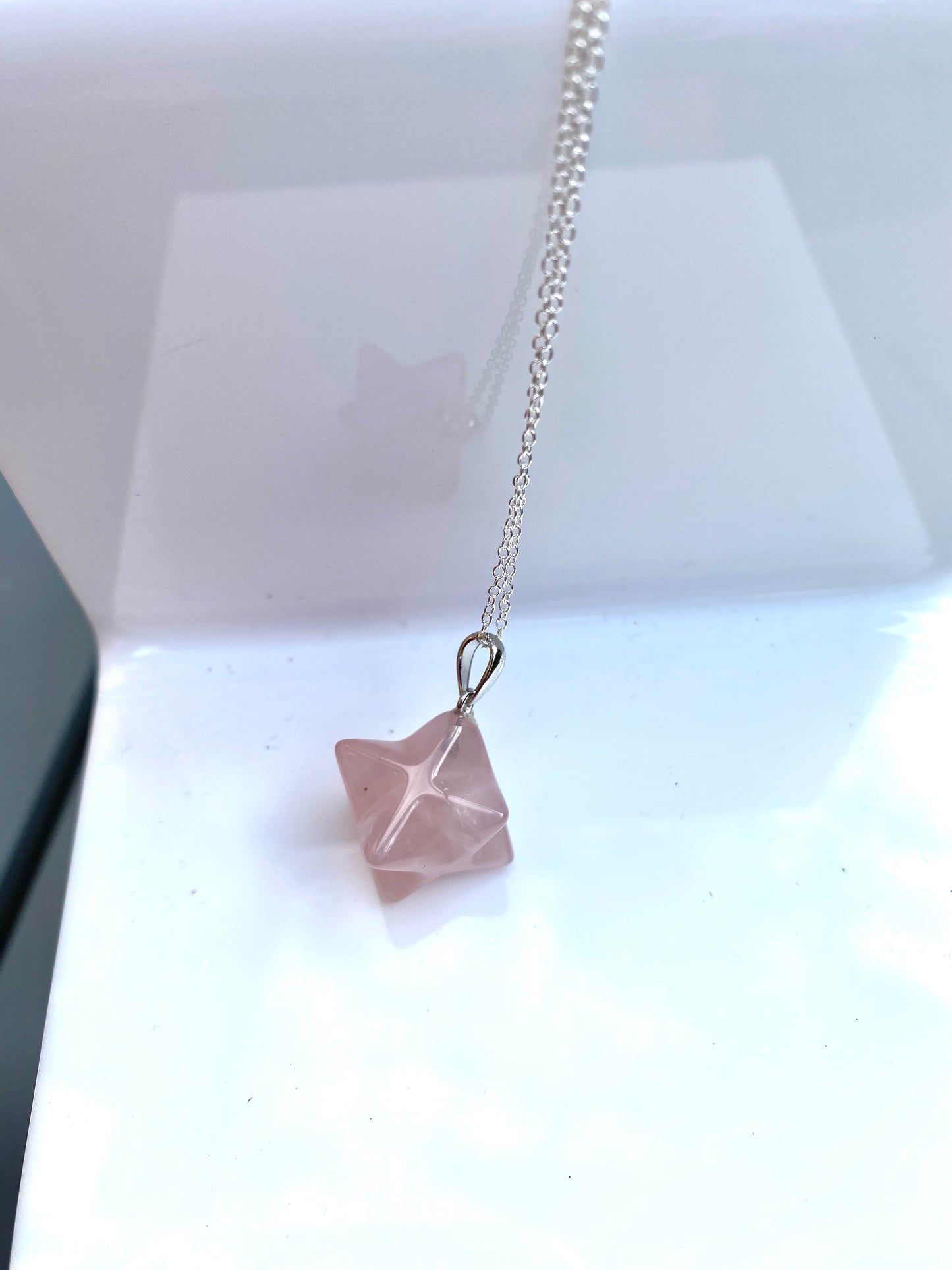 Rose Quartz Merkaba Pendant Sterling Silver Necklace