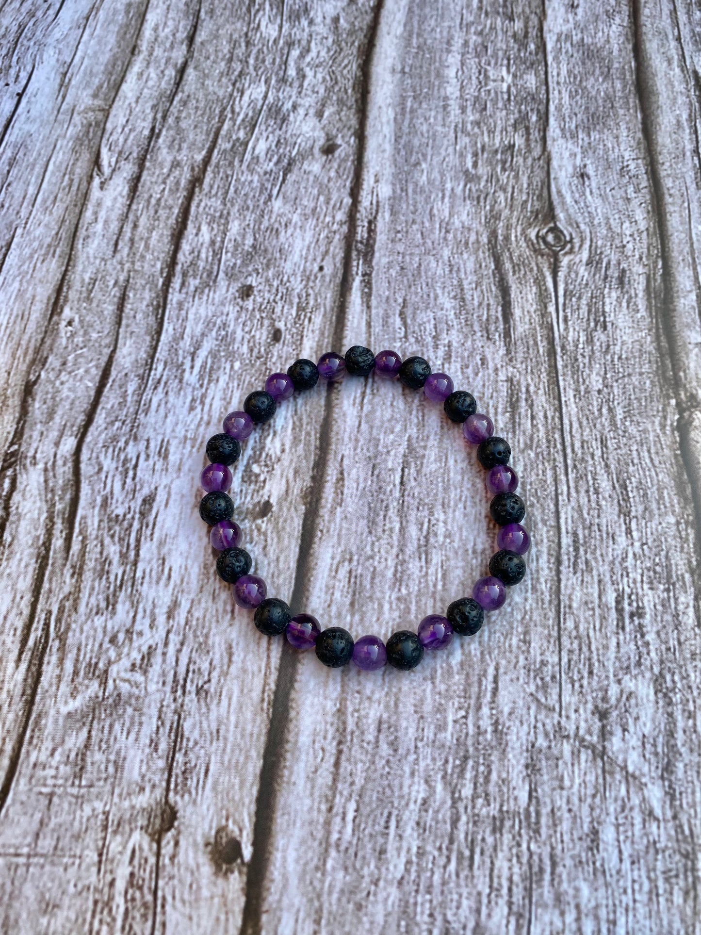 Amethyst and Lava Bead Stretchy Bracelet