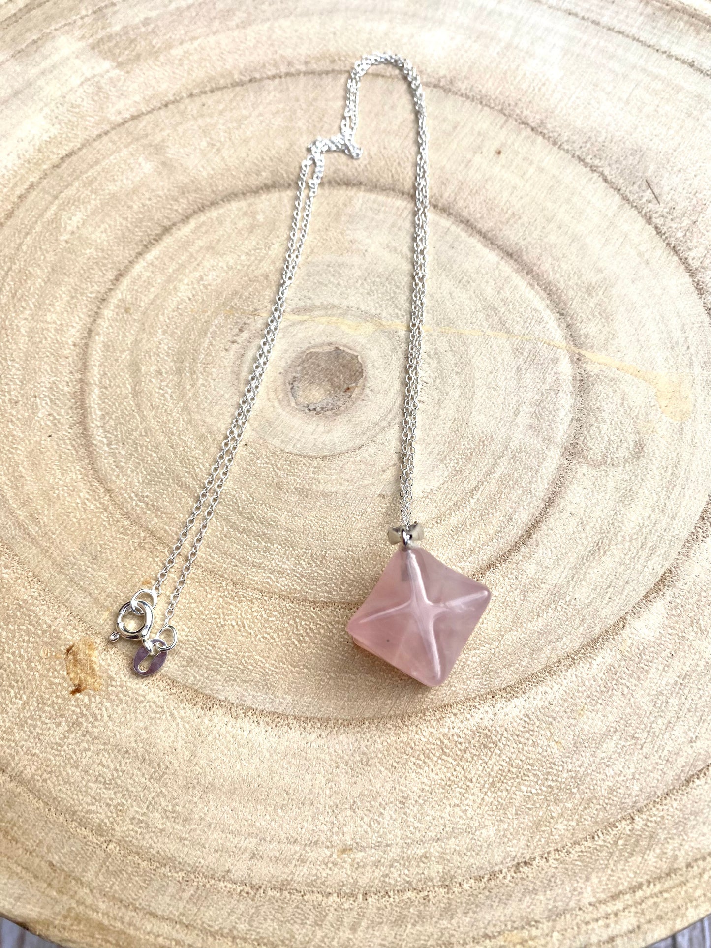 Rose Quartz Merkaba Pendant Sterling Silver Necklace