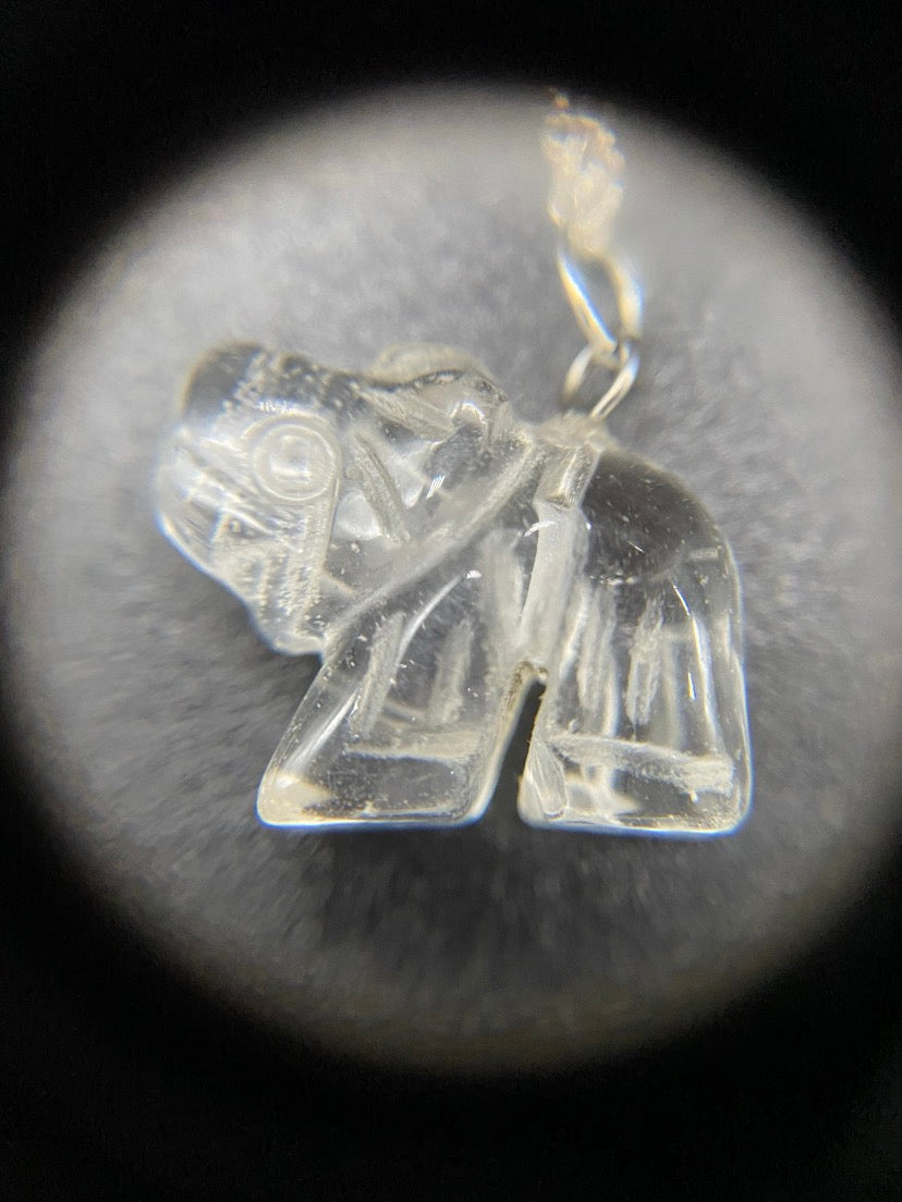 Carved Clear Quartz Elephant Sterling Silver Necklace