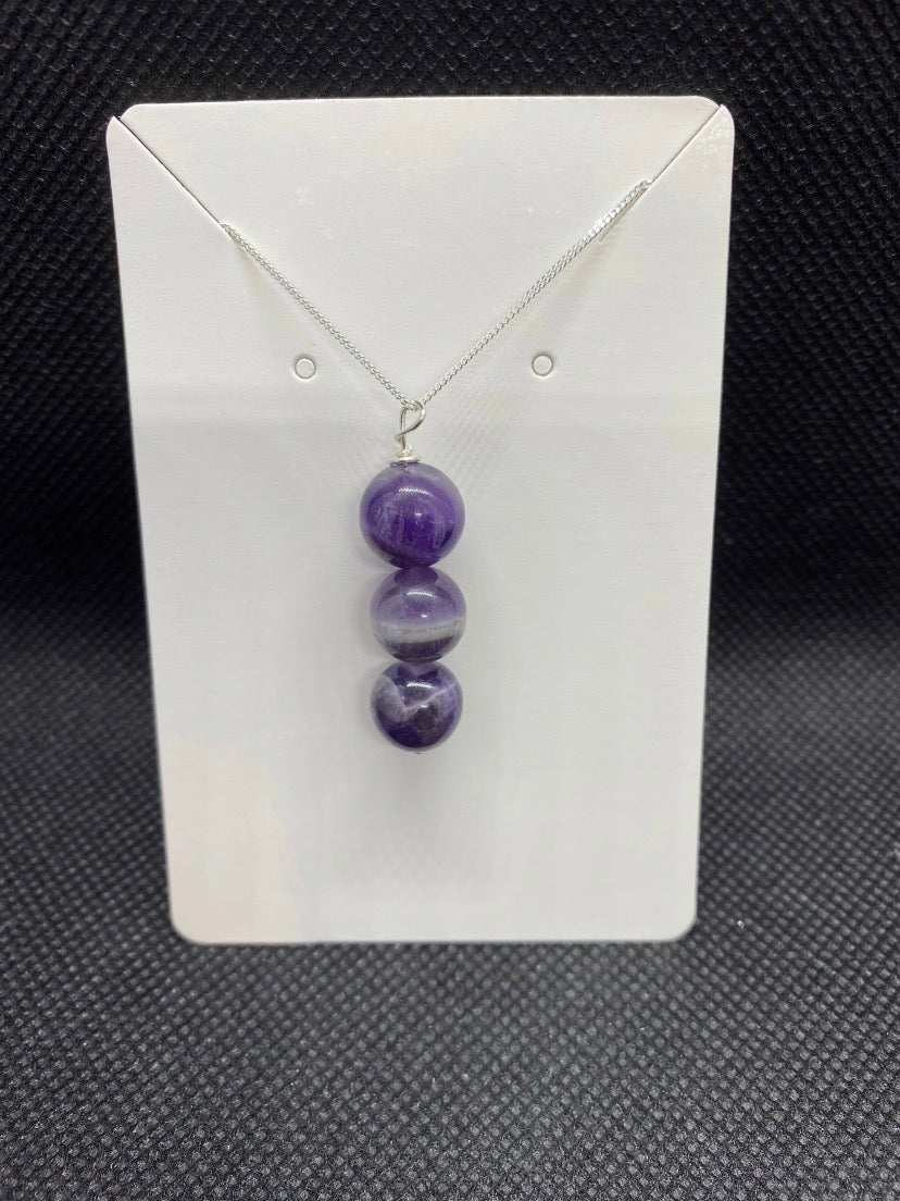 Amethyst Bead Drop Sterling Silver Necklace