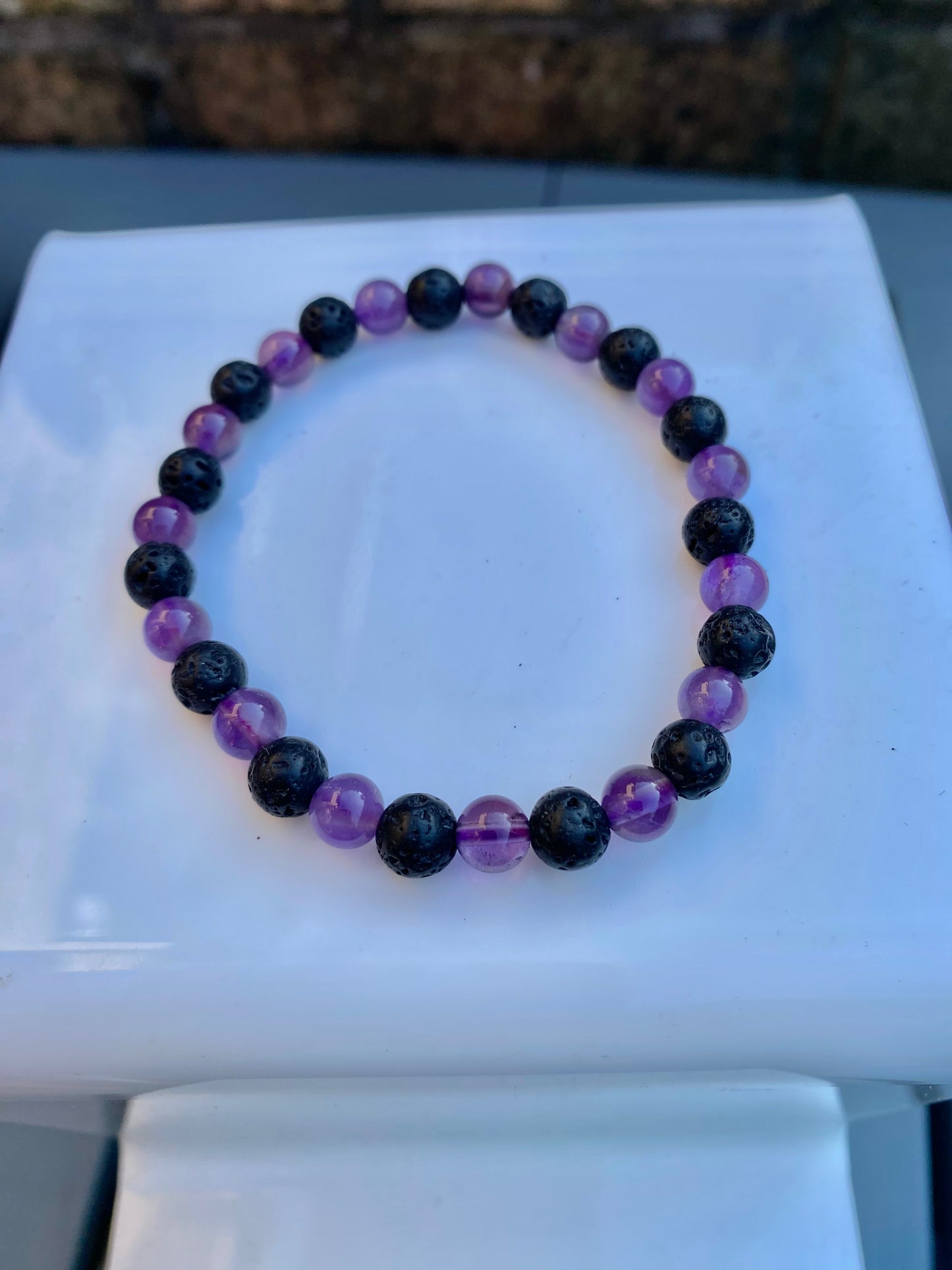 Amethyst and Lava Bead Stretchy Bracelet