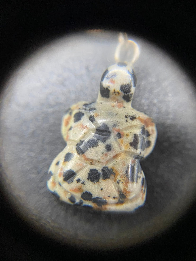 Dalmatian Jasper Carved Turtle Sterling Silver Pendant Necklace