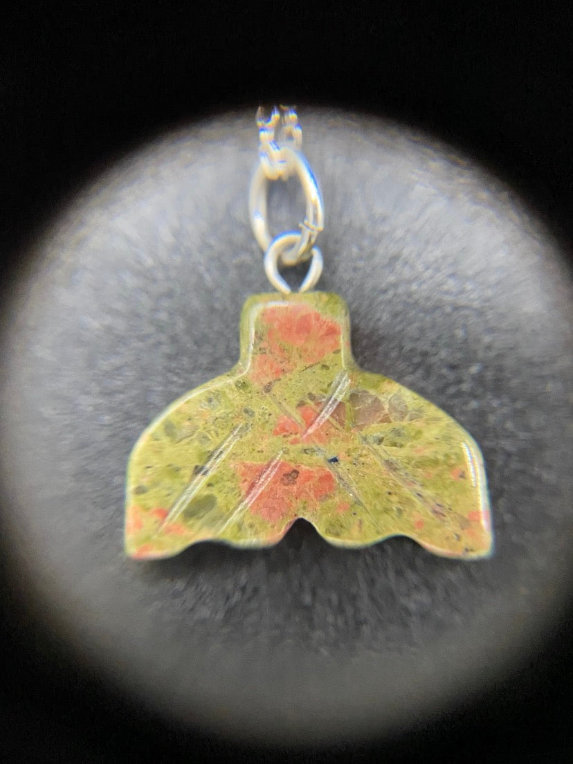 Unakite Whale Tail Sterling Silver Necklace | Crystal Pendant