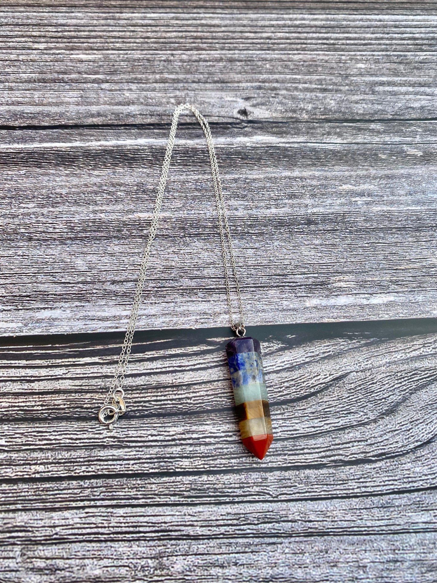 Chakra gemstone point sterling silver necklace
