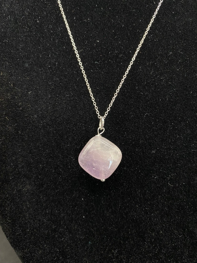 Natural Amethyst Geometric Pendant Necklace – Sterling Silver Chain