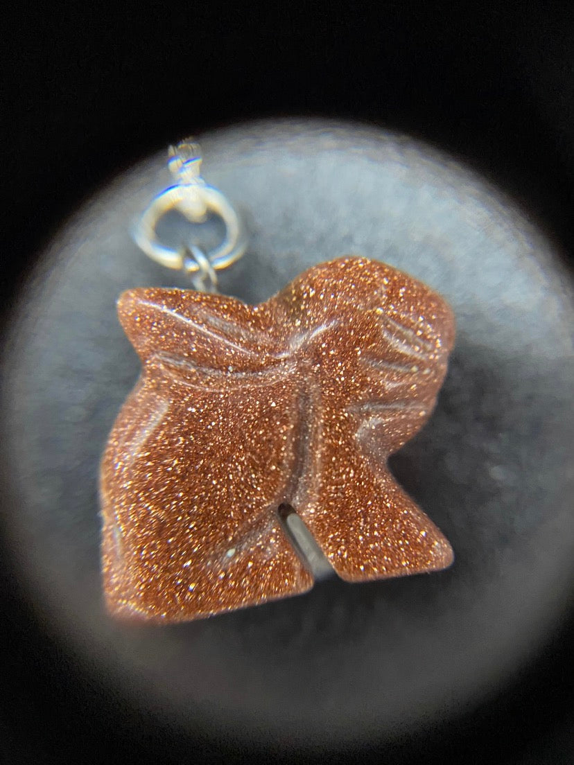 Carved Brown Goldstone Rabbit Pendant Sterling Silver Necklace