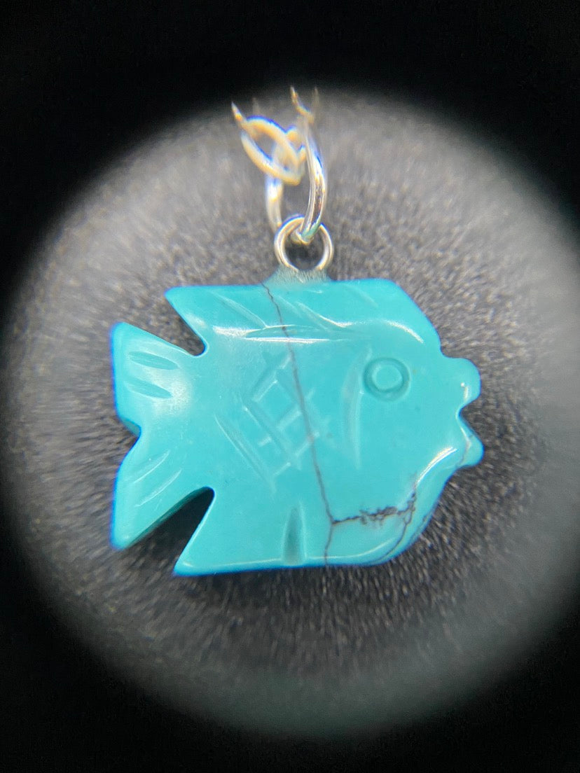 Turquoise Howlite Fish Sterling Silver Necklace