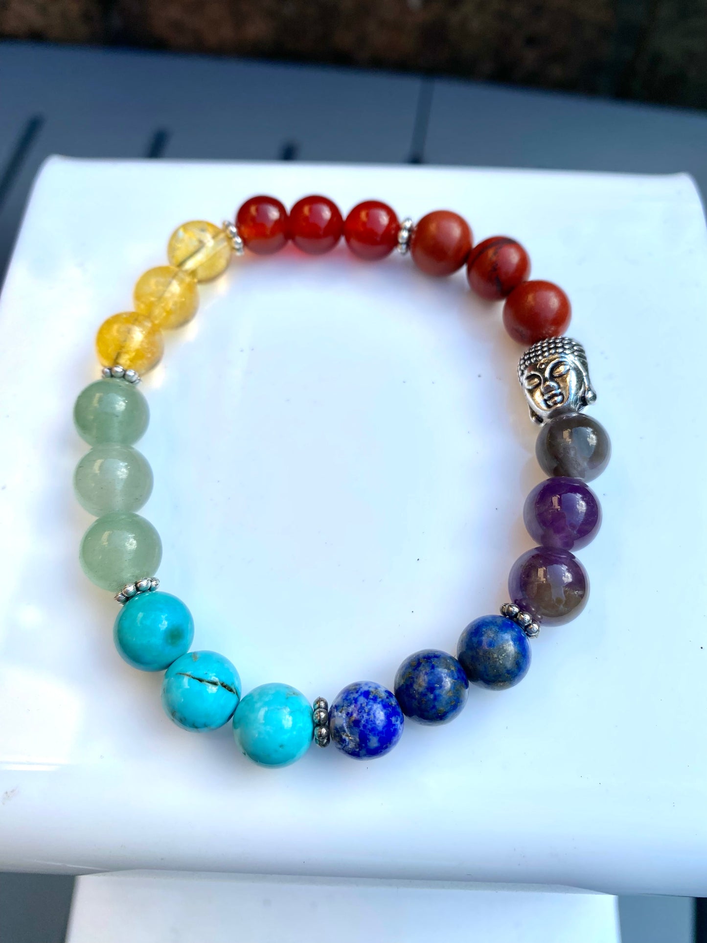 Chakra Gemstone Stretchy Bracelet with a Buddha bead