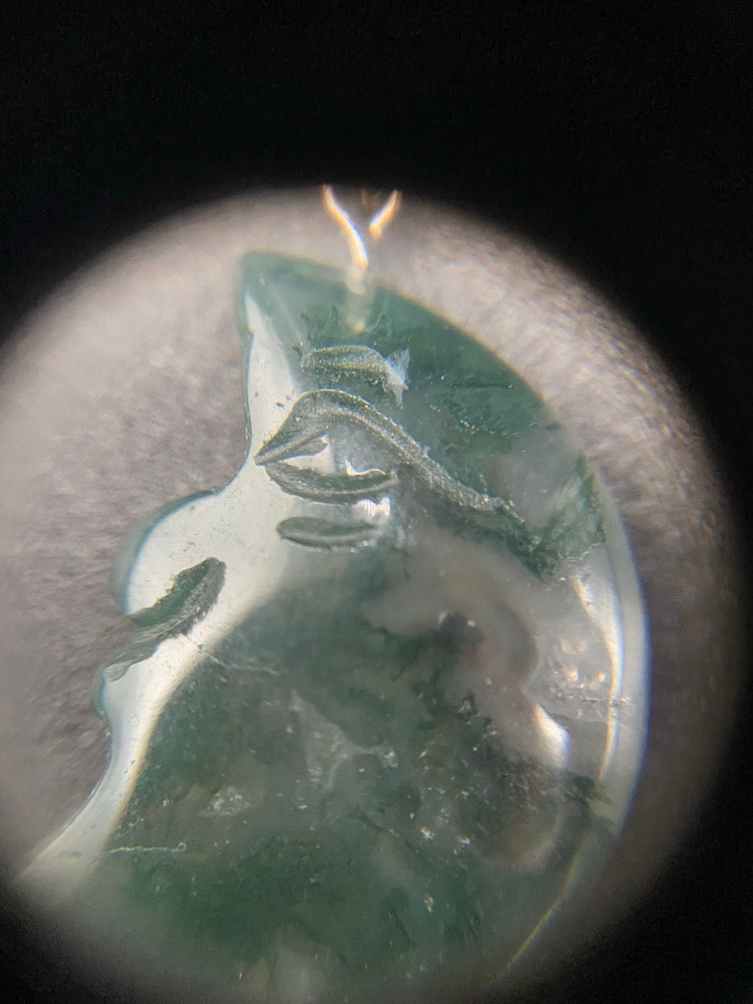 Genuine Green Jasper Carved Moon Face Sterling Silver Necklace Celestial Pendant