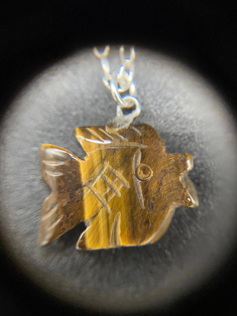 Tigers Eye Fish Sterling Silver Necklace