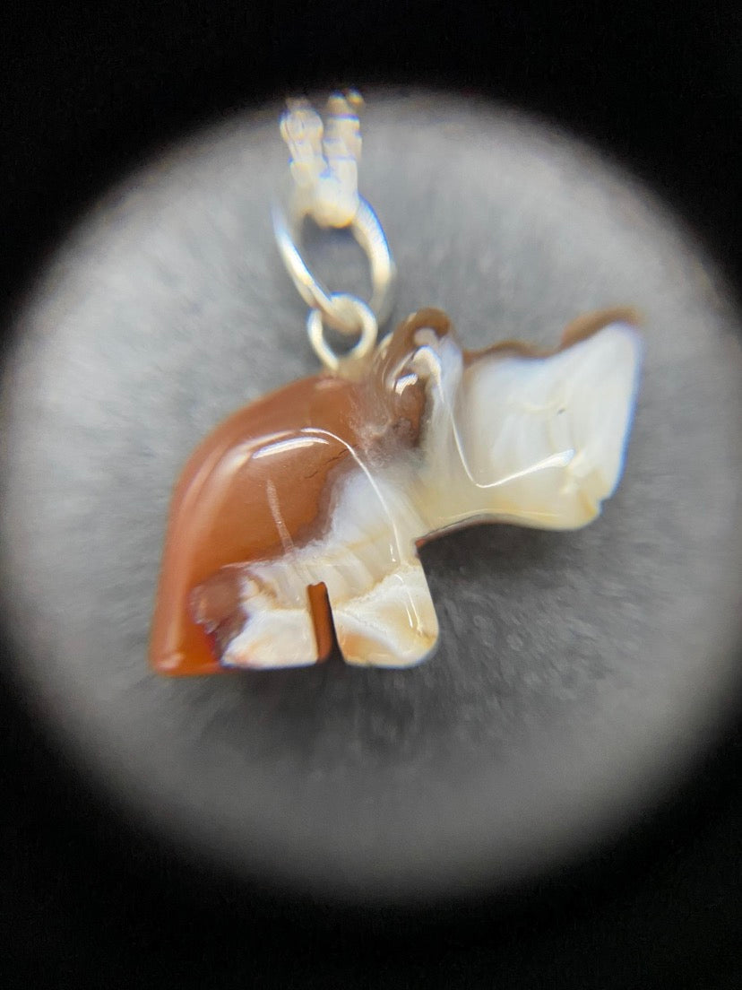 Carnelian Agate Hand-Carved Rhino Pendant Sterling Silver Necklace