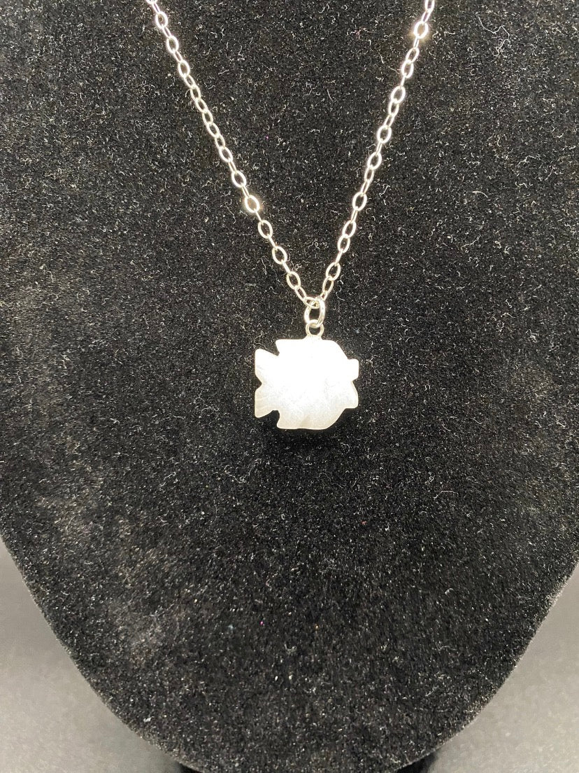 White Quartz Fish Pendant Sterling Silver Necklace