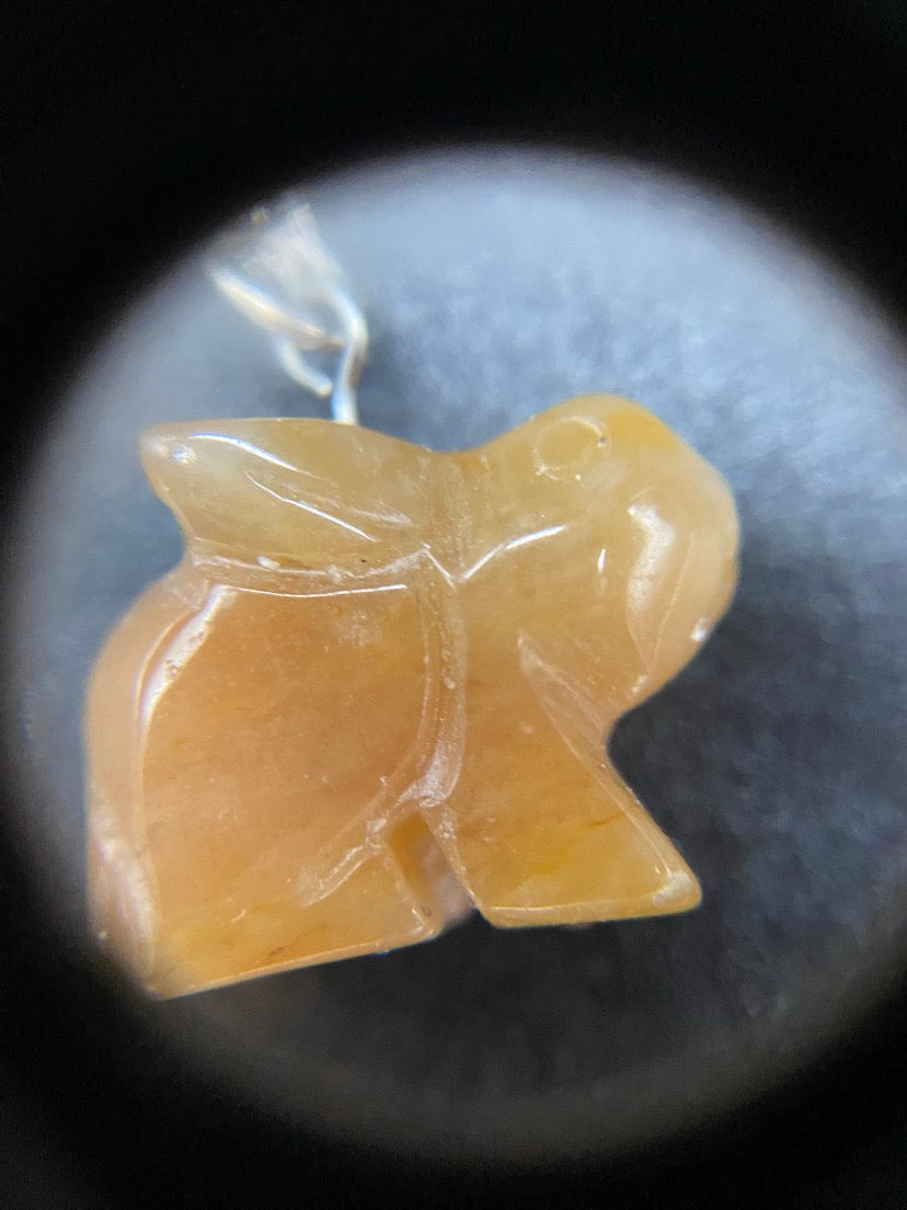 Orange Quartzite Hand-Carved Rabbit Pendant Sterling Silver Necklace