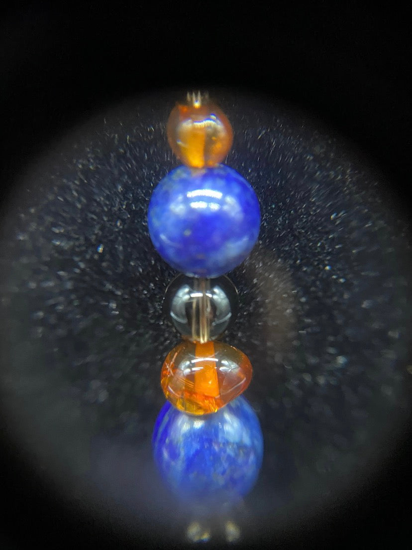 Lapis Lazuli, Baltic Amber & Smoky Quartz Sterling Silver Necklace