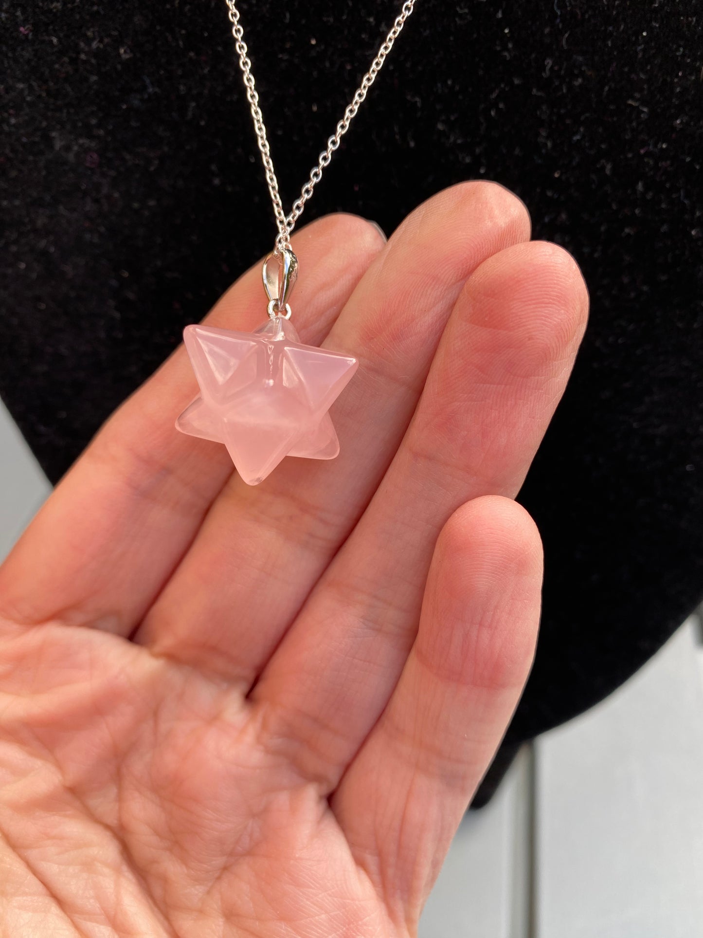 Rose Quartz Merkaba Pendant Sterling Silver Necklace