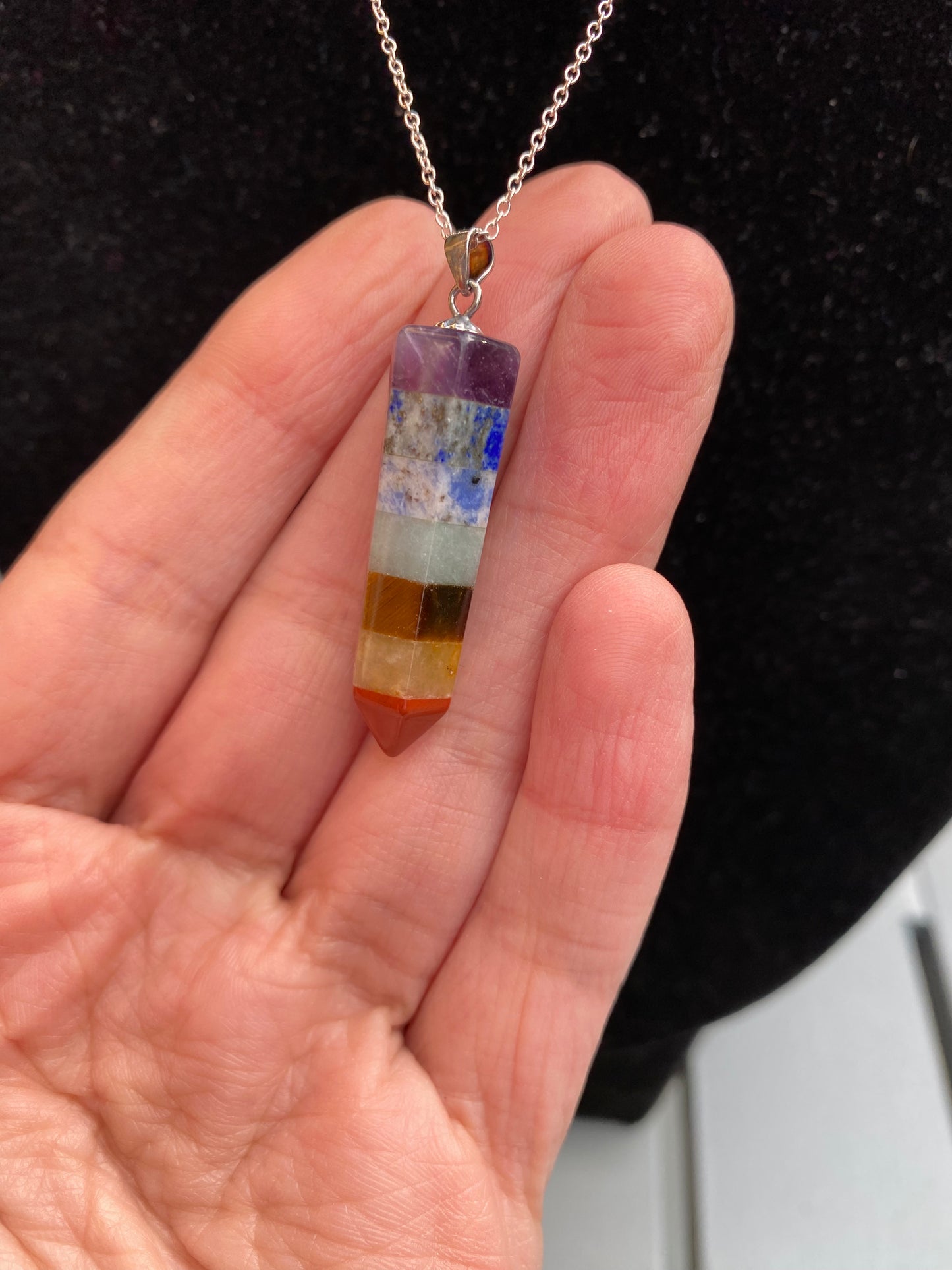 Chakra gemstone point sterling silver necklace