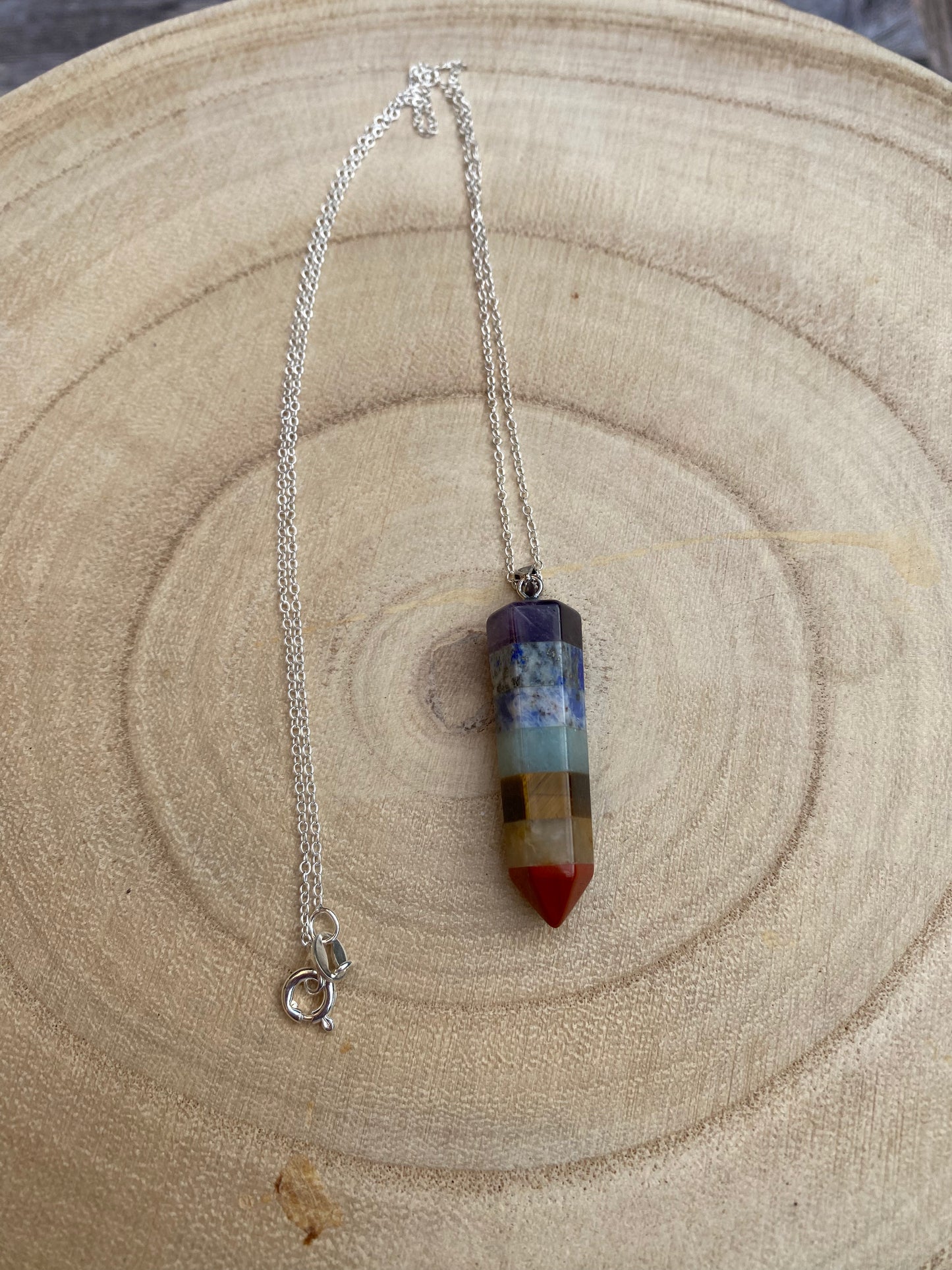 Chakra gemstone point sterling silver necklace