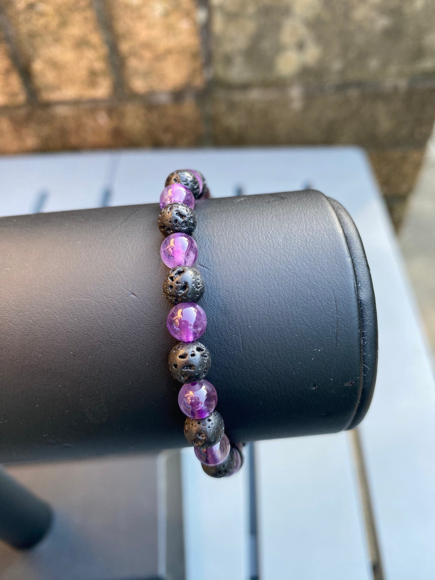 Amethyst and Lava Bead Stretchy Bracelet