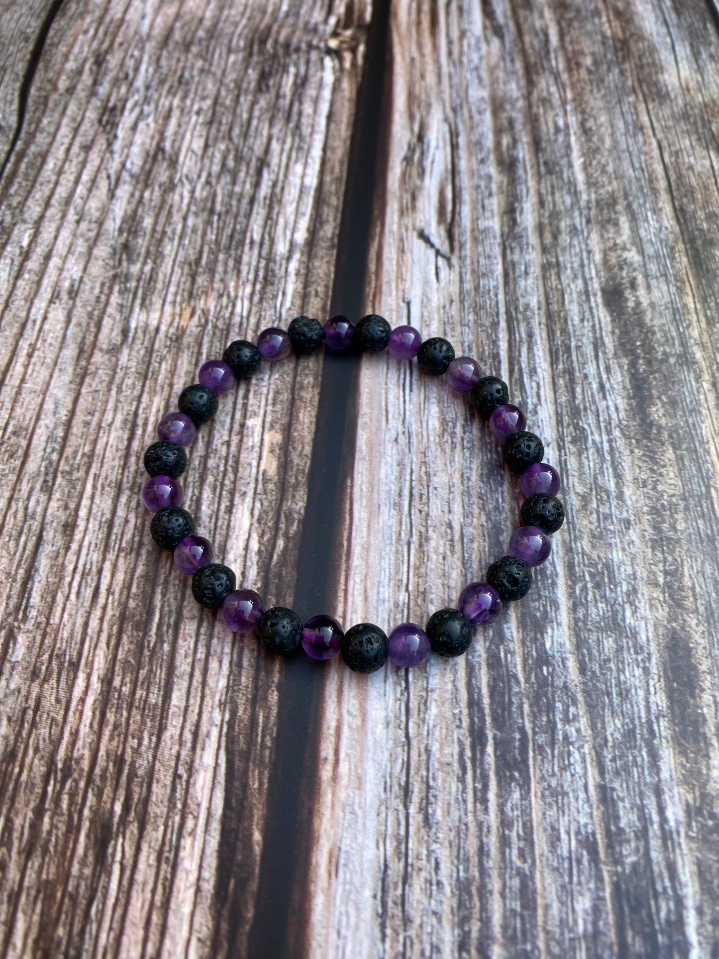 Amethyst and Lava Bead Stretchy Bracelet