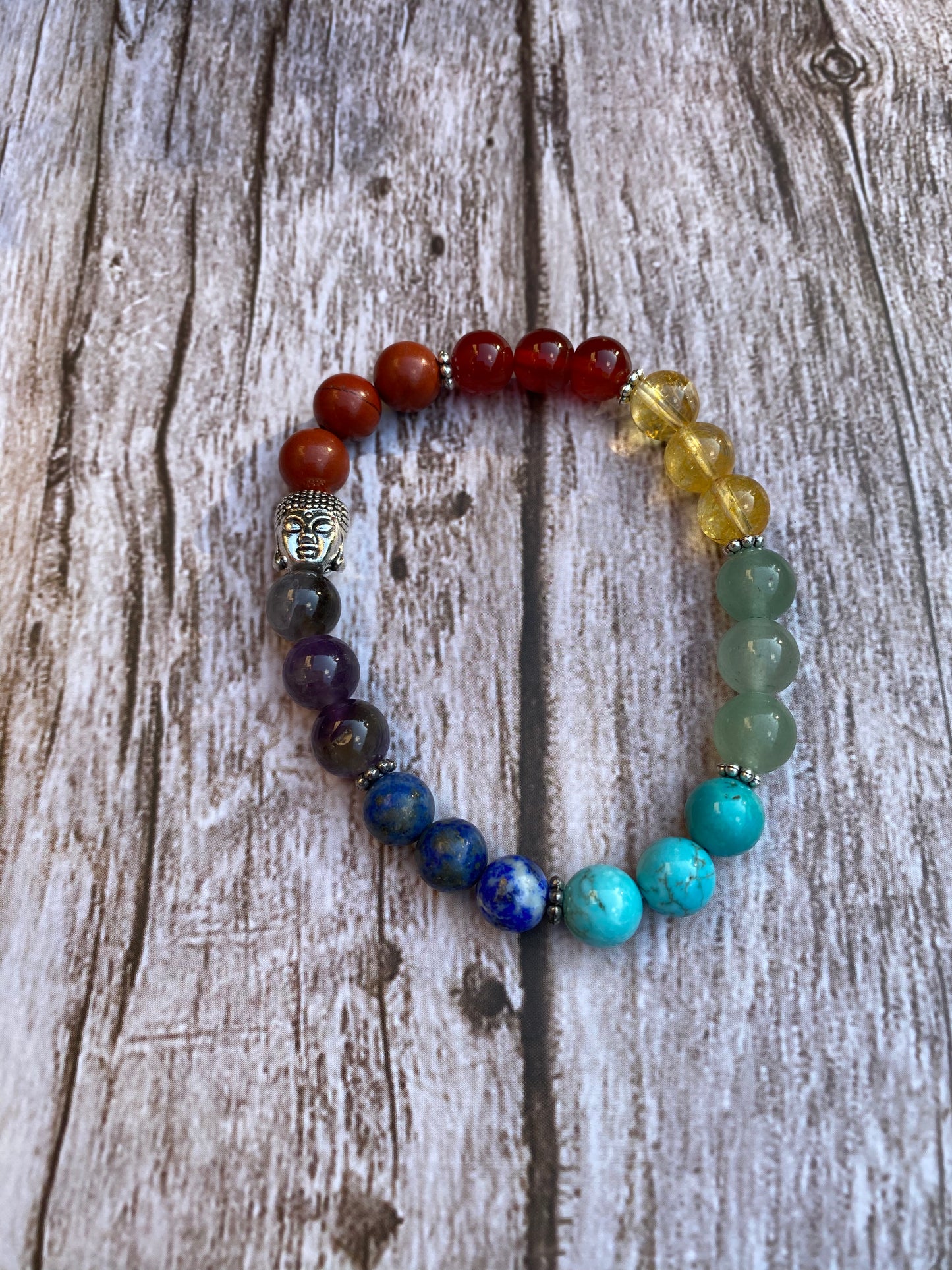 Chakra Gemstone Stretchy Bracelet with a Buddha bead