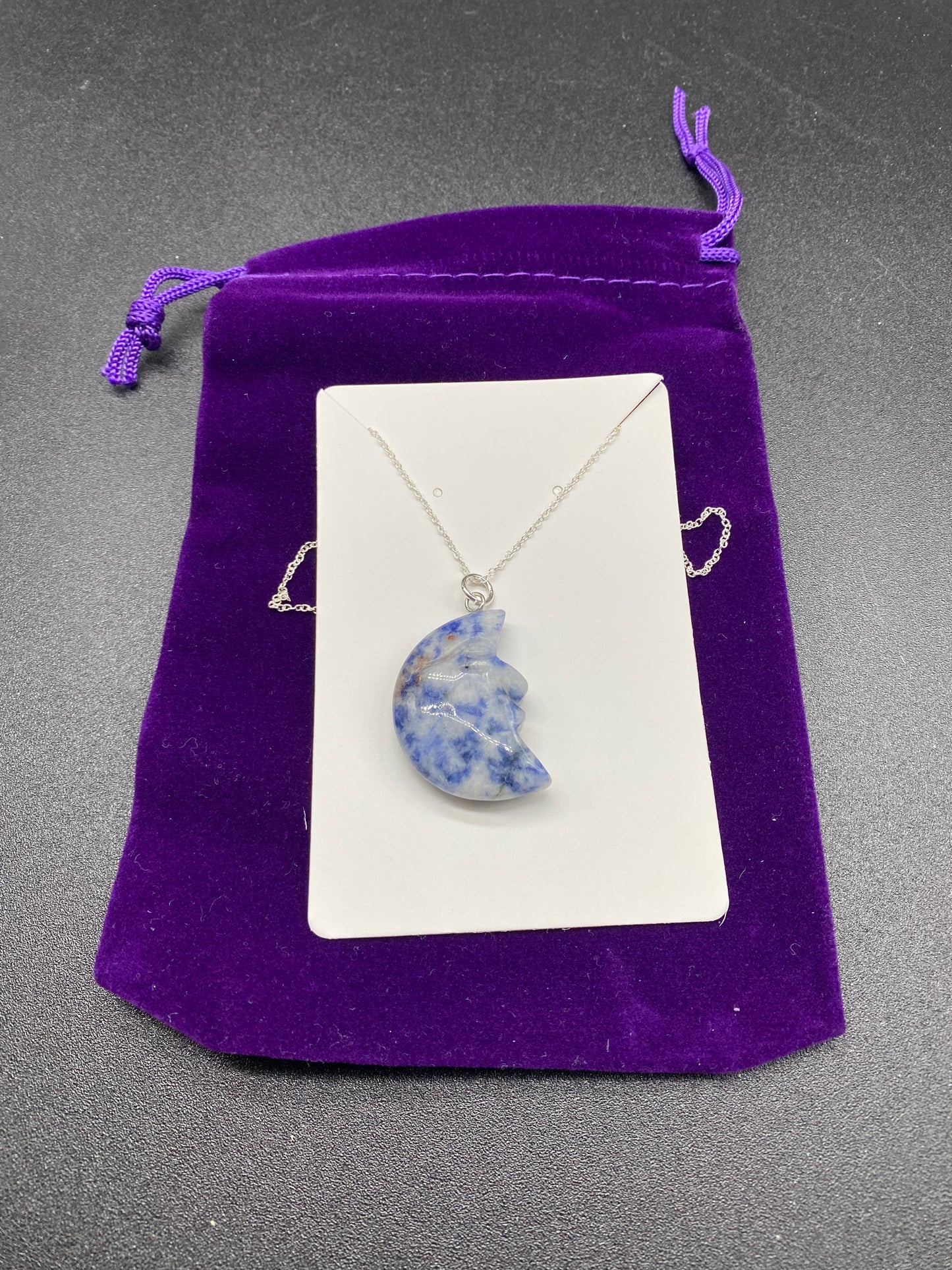 Sodalite "Man in the Moon" Sterling Silver Necklace