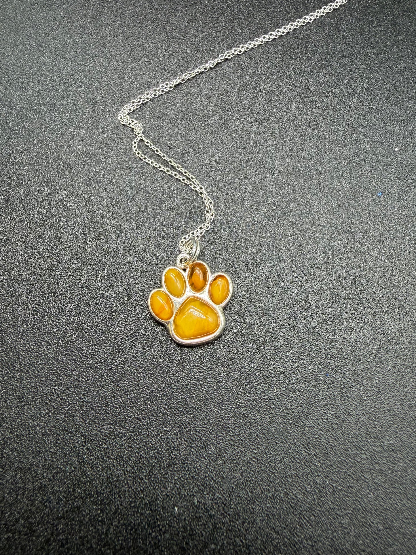 Baltic Amber Paw Print Pendant Sterling Silver Necklace