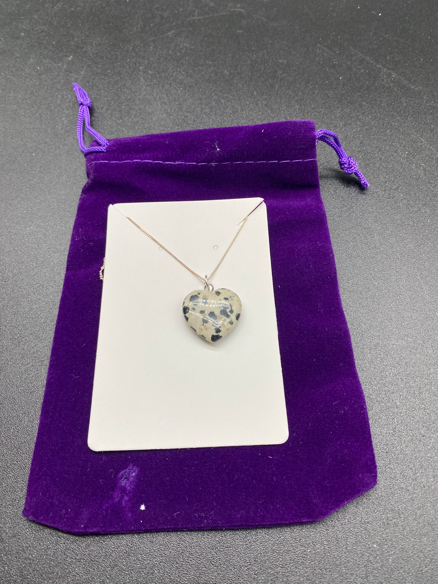 Dalmatian Jasper Heart Sterling Silver Necklace