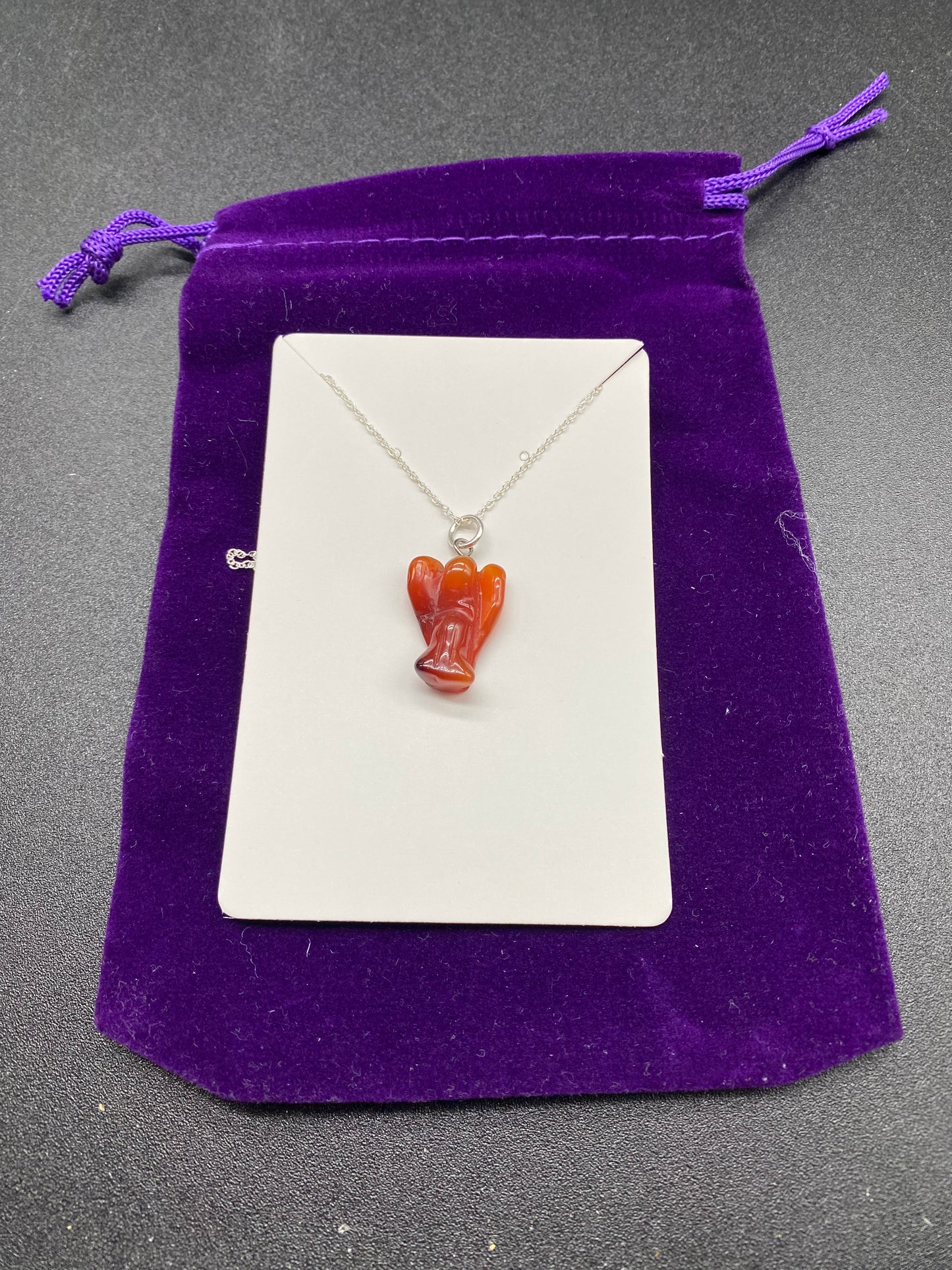 Natural Carnelian Angel Pendant Hand-Carved Gemstone 925 Sterling Silver Necklace