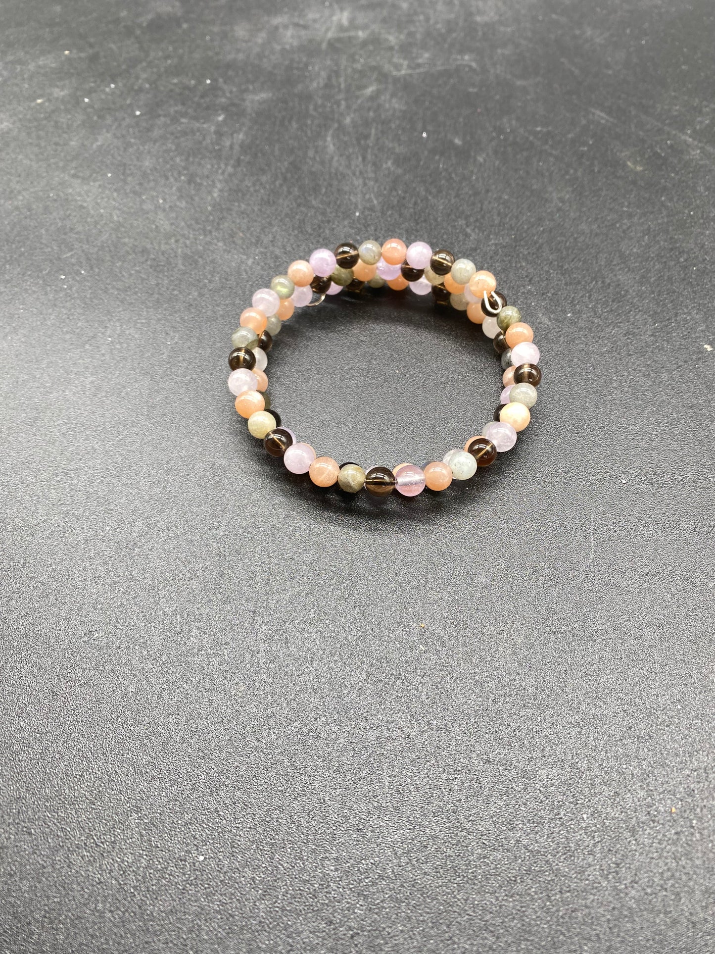 Labradorite, Smoky Quartz, Sunstone & Amethyst Memory Wire Bracelet