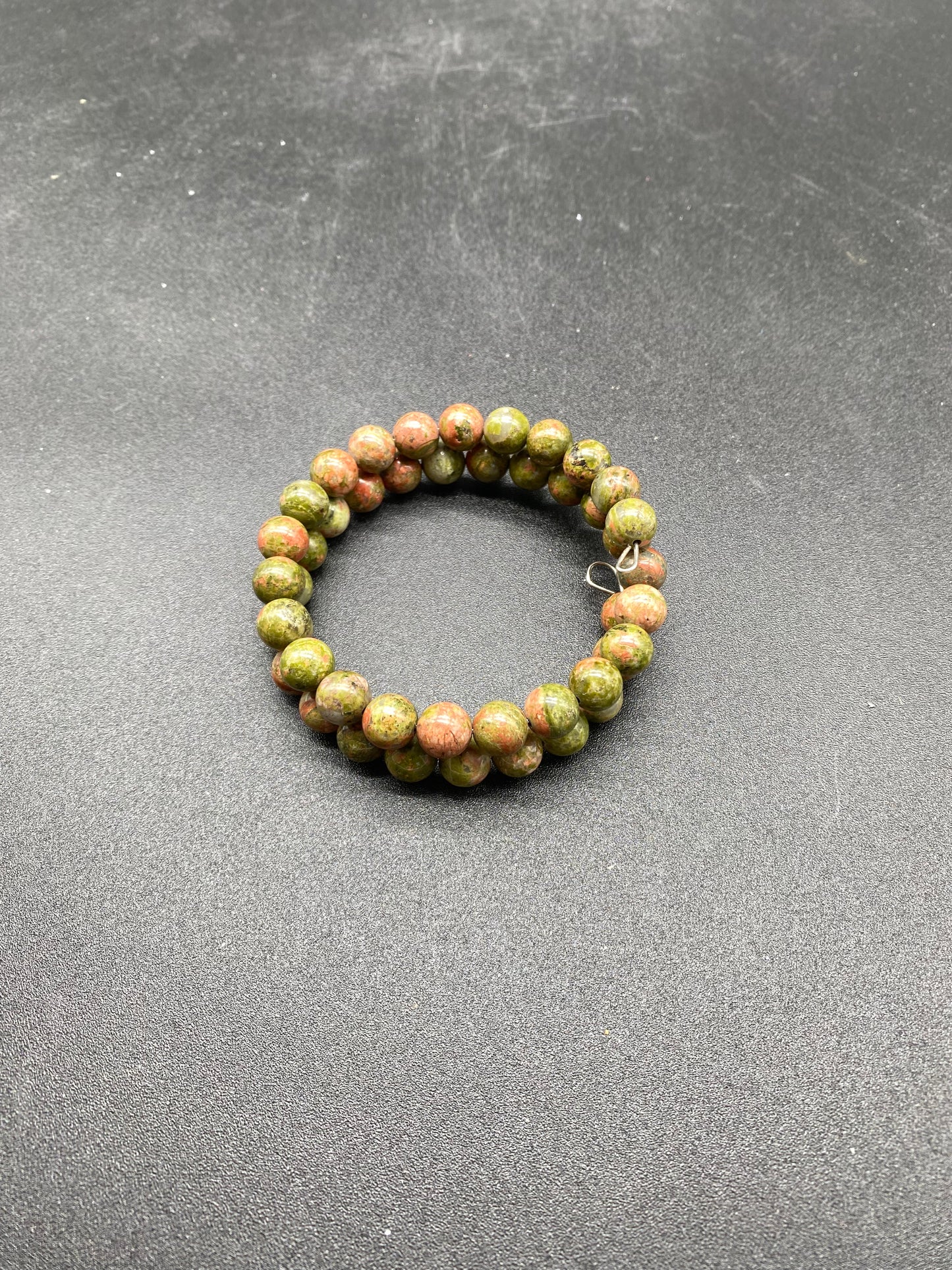 Unakite Crystal Memory Wire Bracelet