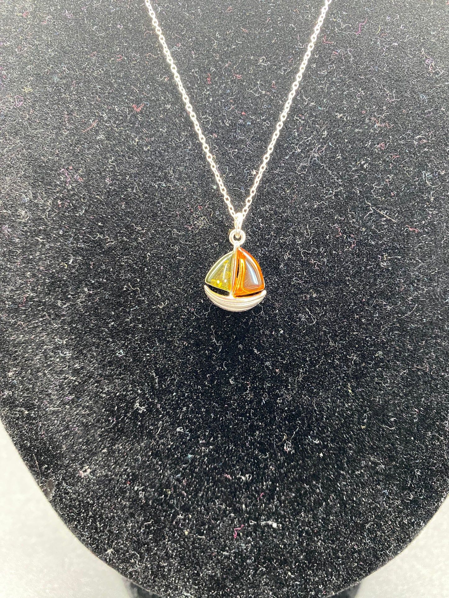 Multi Coloured Baltic Amber Boat Sterling Silver Necklace