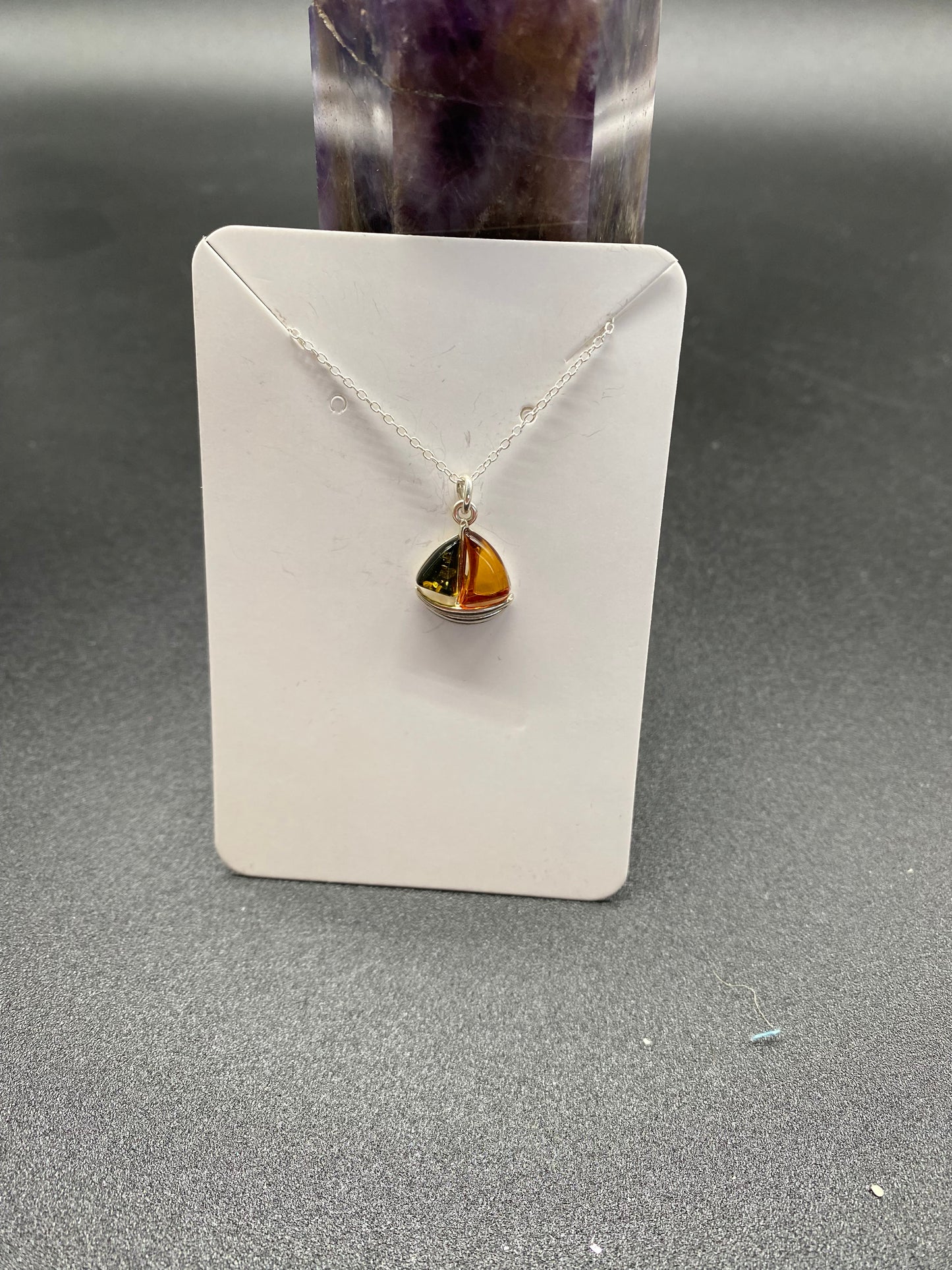 Multi Coloured Baltic Amber Boat Sterling Silver Necklace