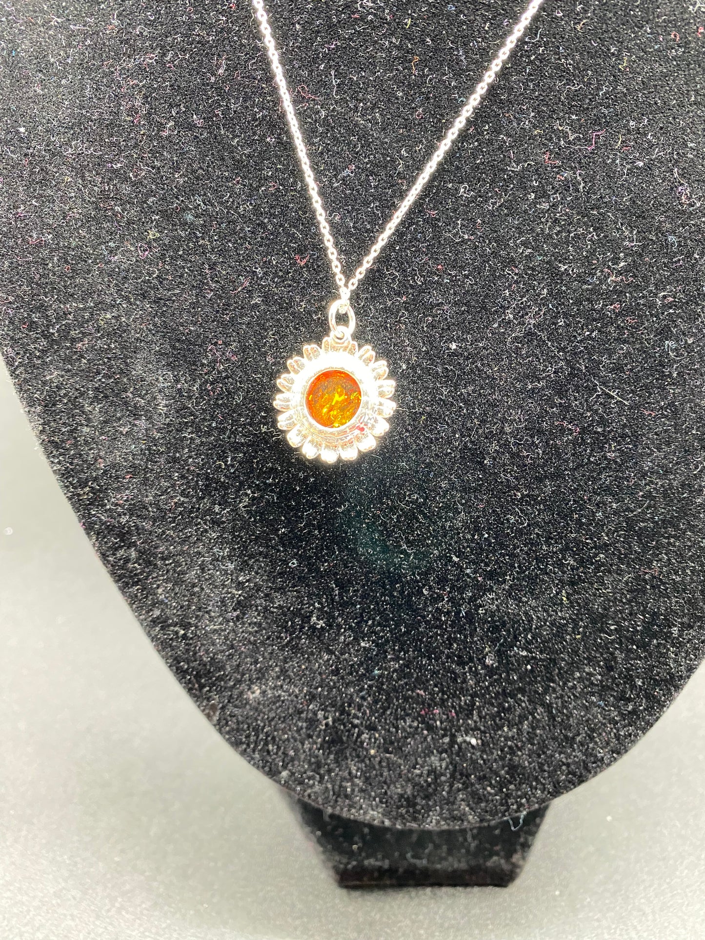 Cognac Baltic Amber Sunflower Sterling Silver Necklace