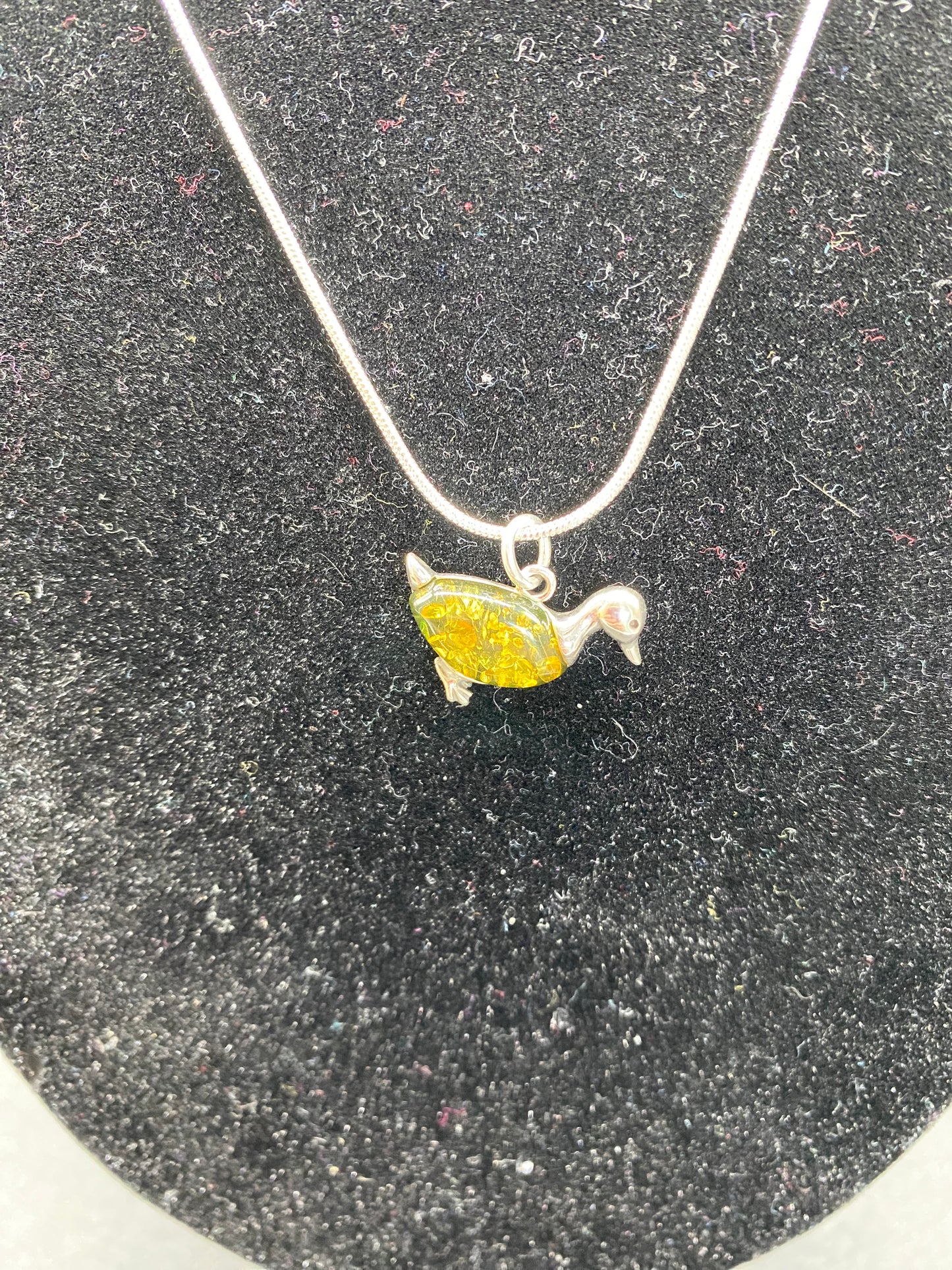 Green Baltic Amber Duck Sterling Silver Necklace