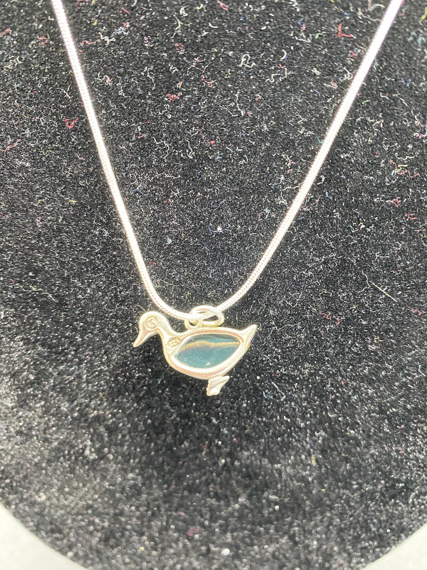 Green Baltic Amber Duck Sterling Silver Necklace