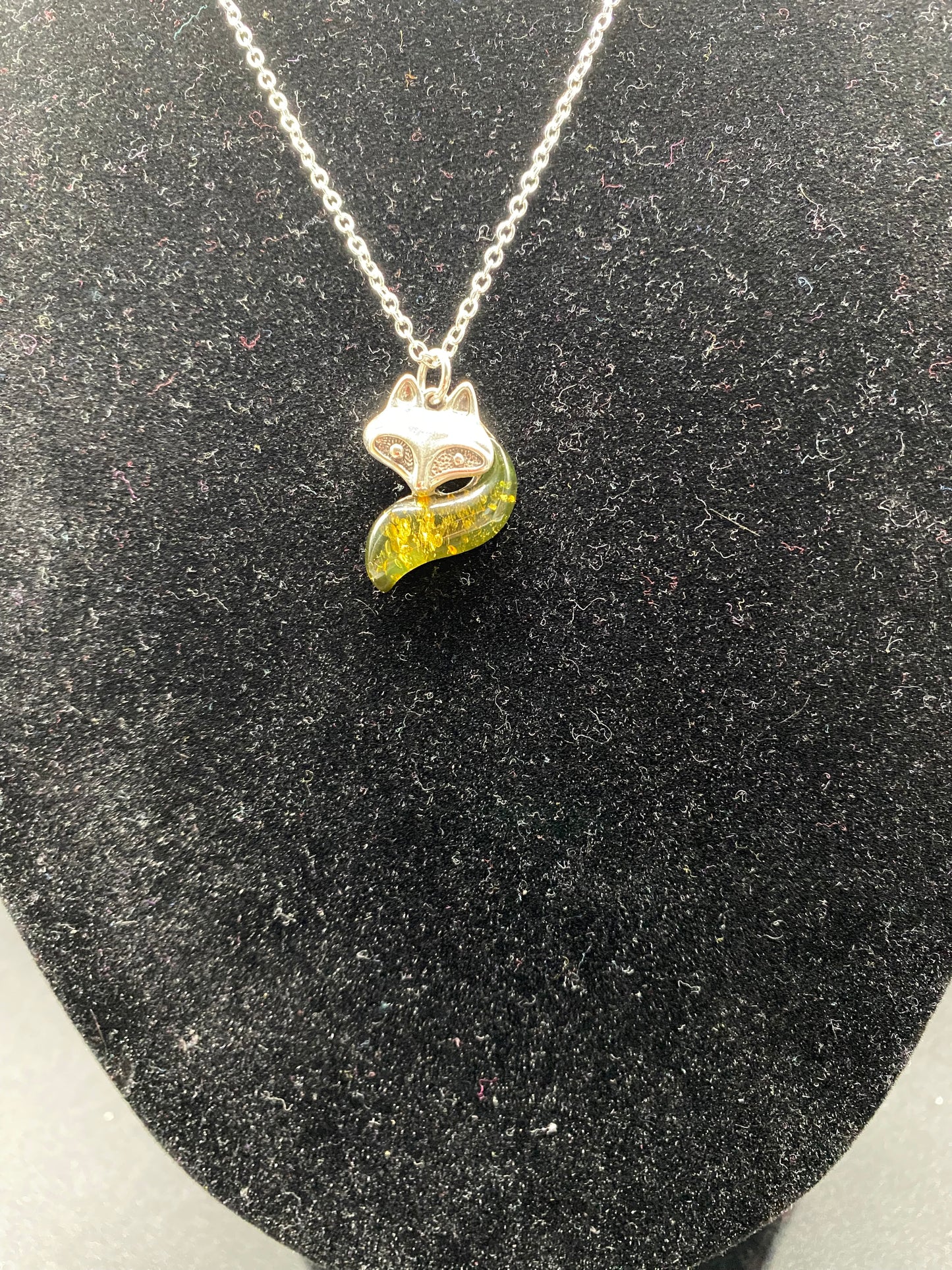 Green Baltic Amber Fox Sterling Silver Necklace