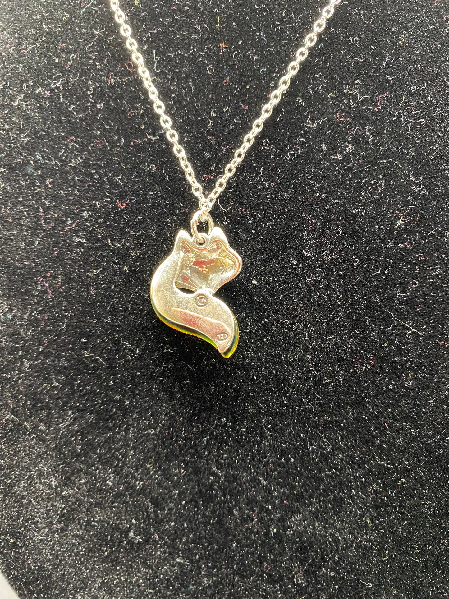 Green Baltic Amber Fox Sterling Silver Necklace
