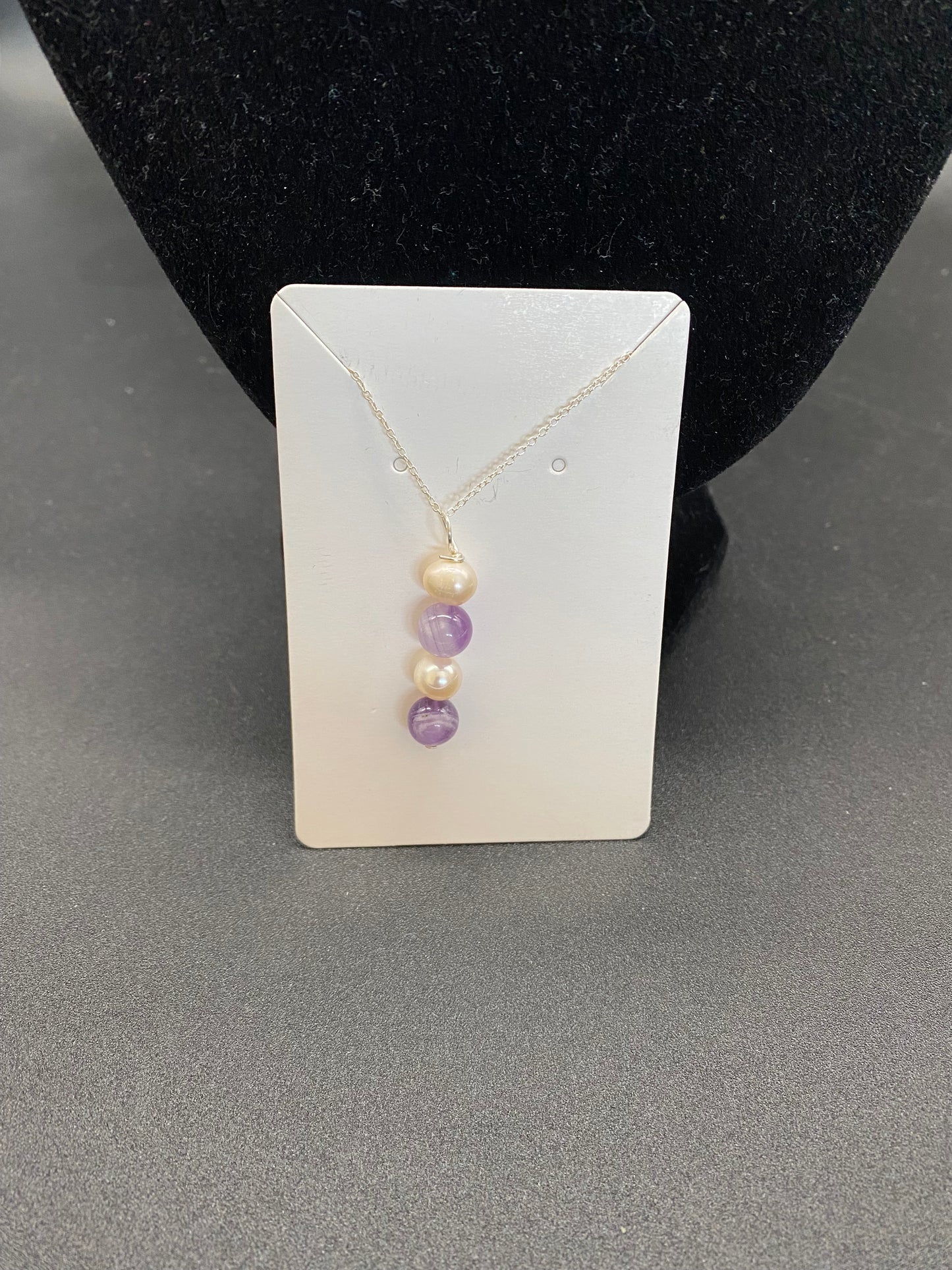 Amethyst & Cultured Pearl Sterling Silver Necklace