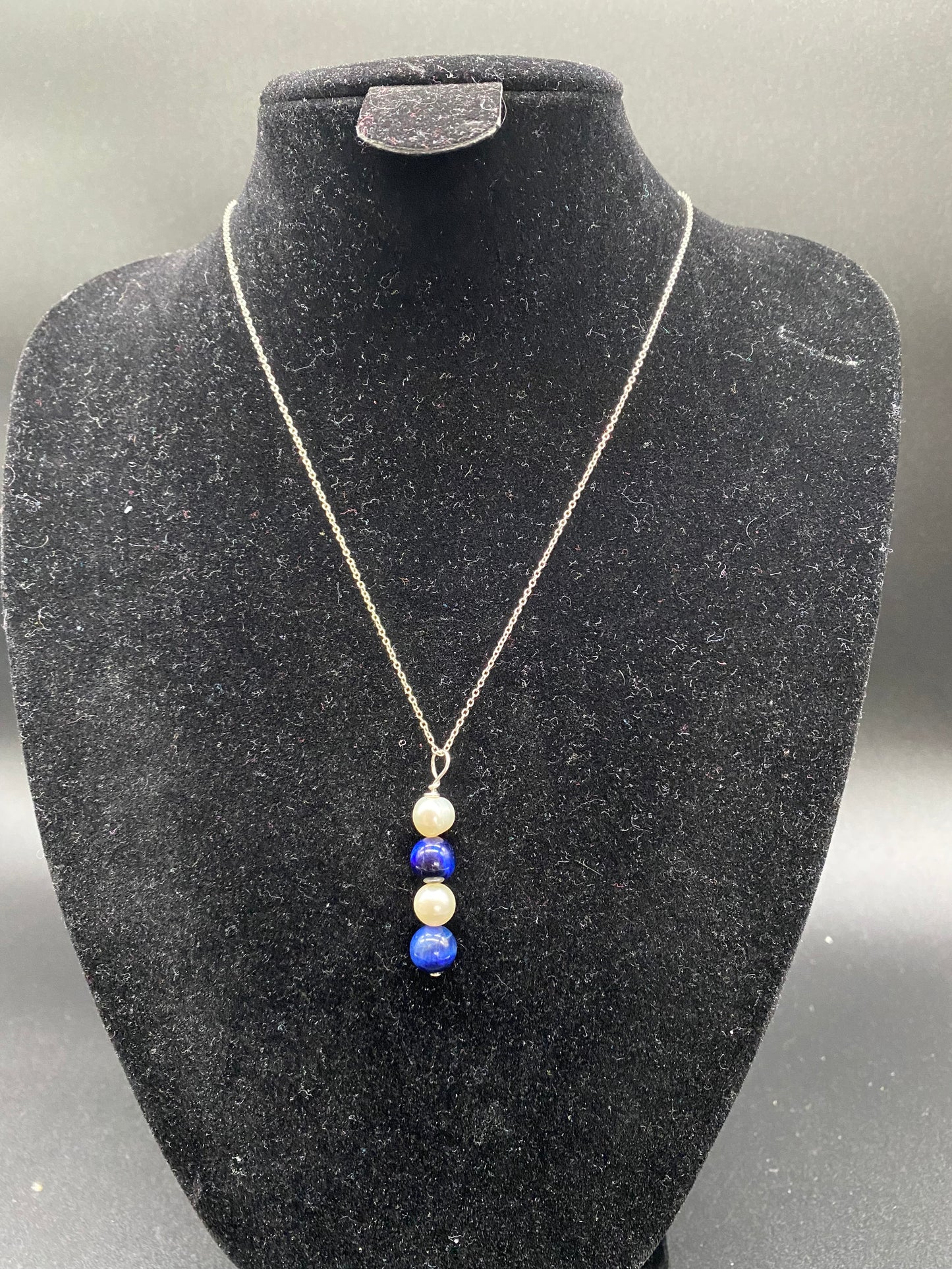 Blue Tiger's Eye & Cultured Pearl Sterling Silver Necklace