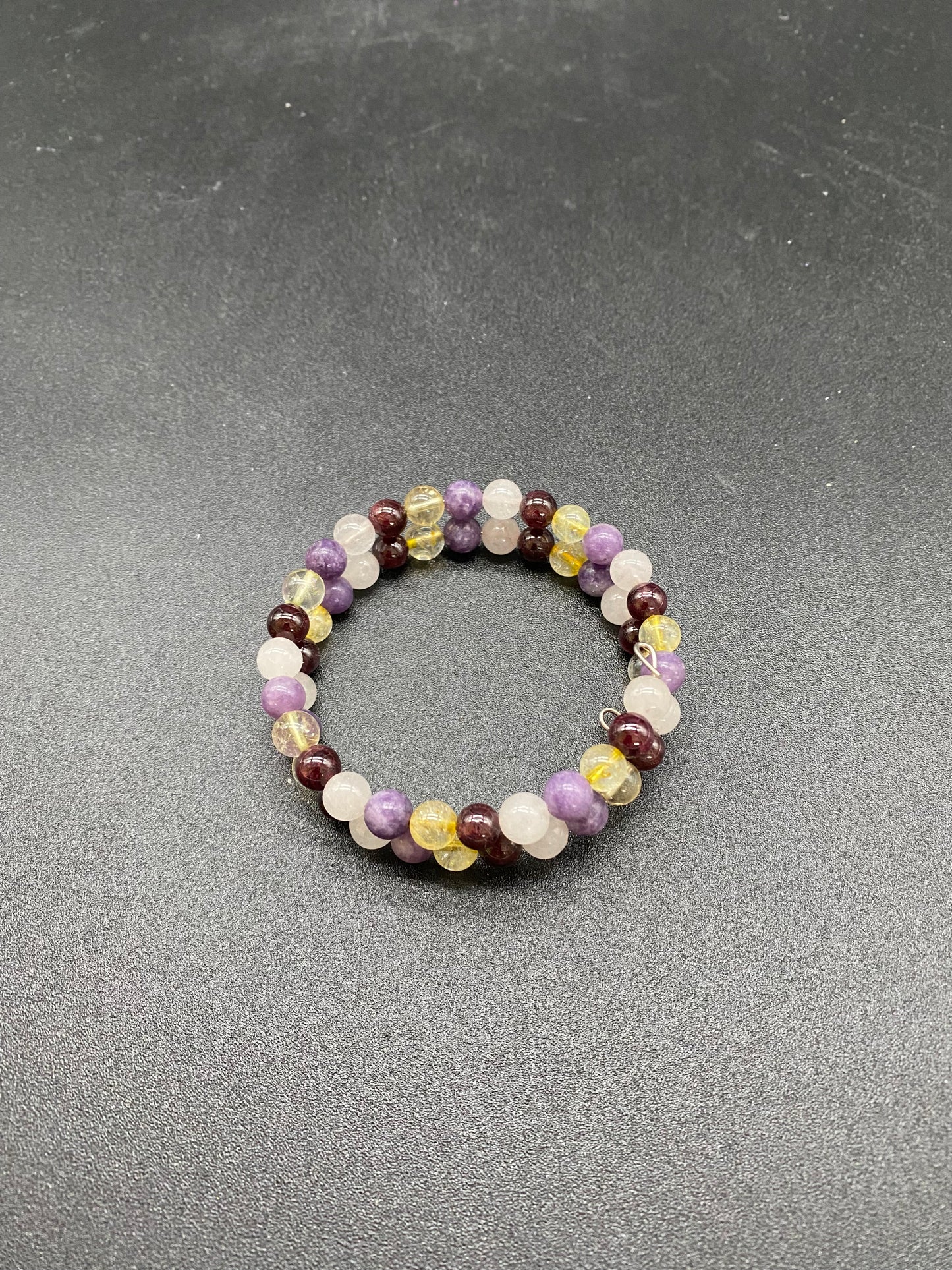 Garnet, Citrine, Amethyst & Rose Quartz Memory Wire Bracelet
