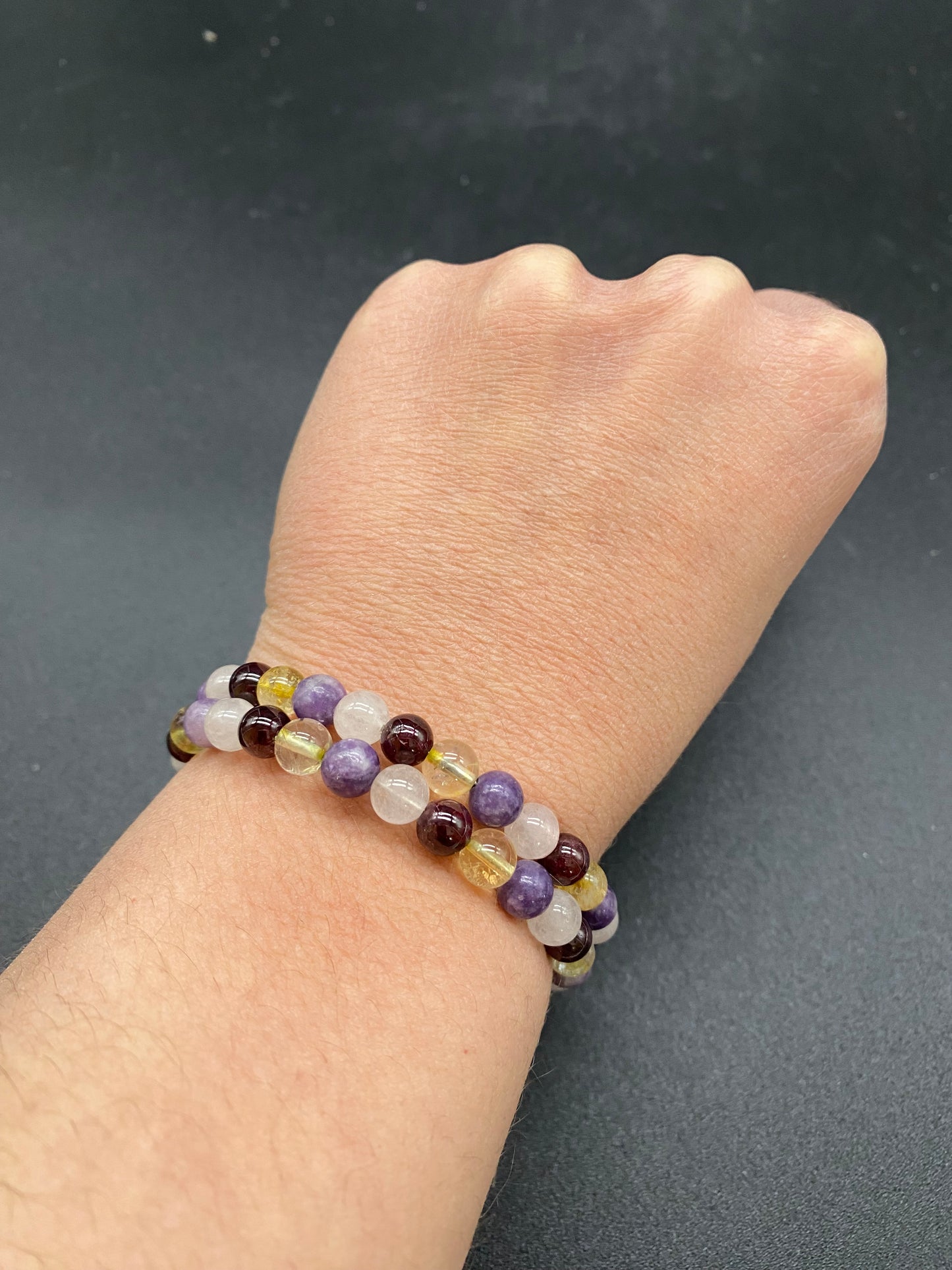 Garnet, Citrine, Amethyst & Rose Quartz Memory Wire Bracelet