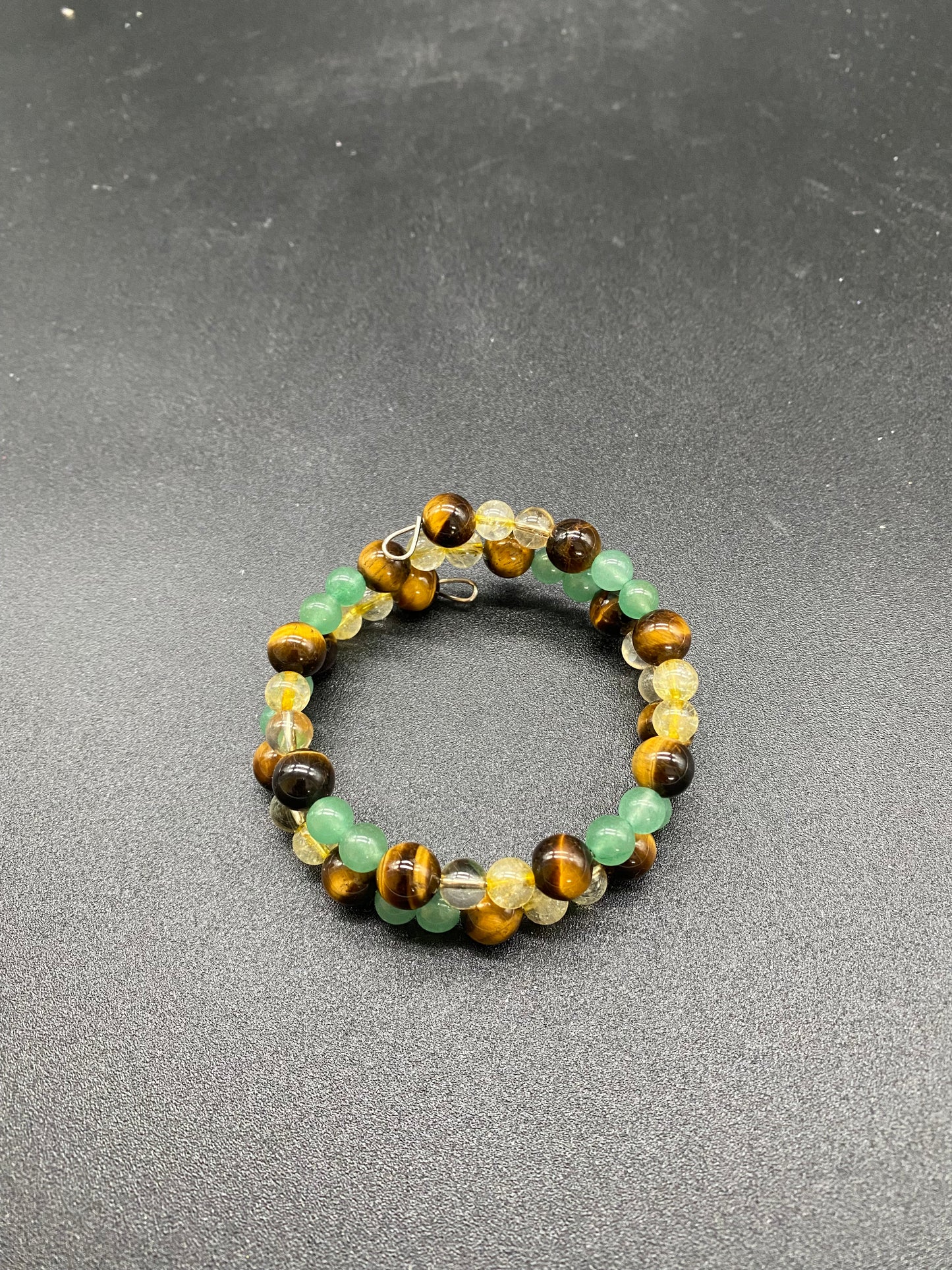 Tigers Eye, Green Aventurine & Citrine Memory Wire Bracelet