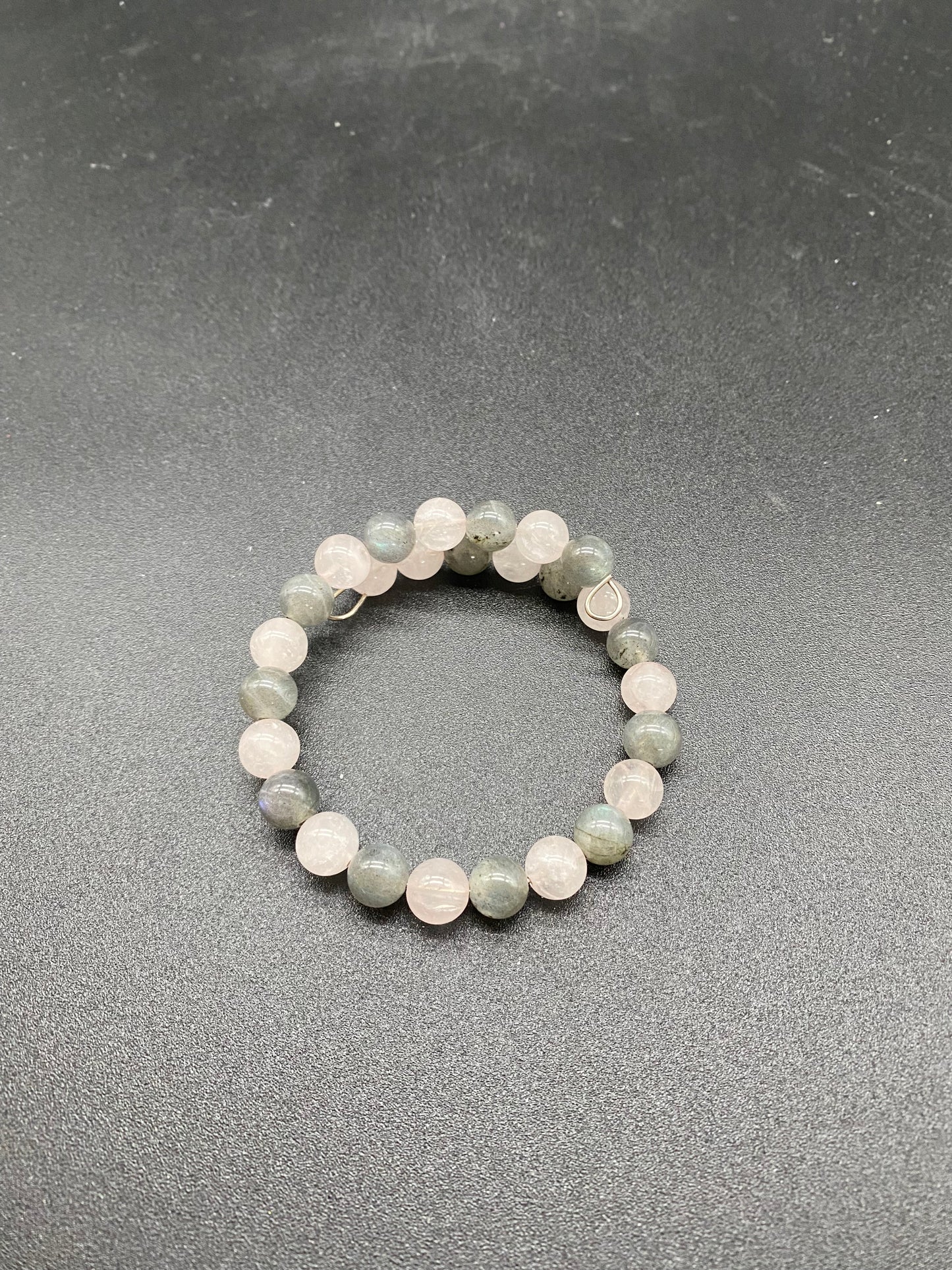 Labradorite & Rose Quartz Memory Wire Bracelet